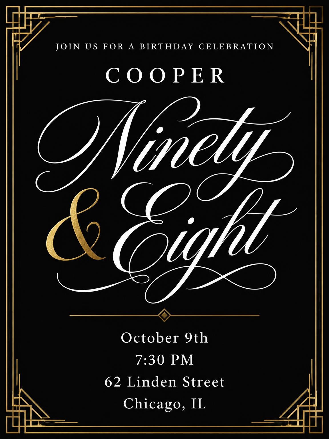 Art Deco 98th Birthday Invitation