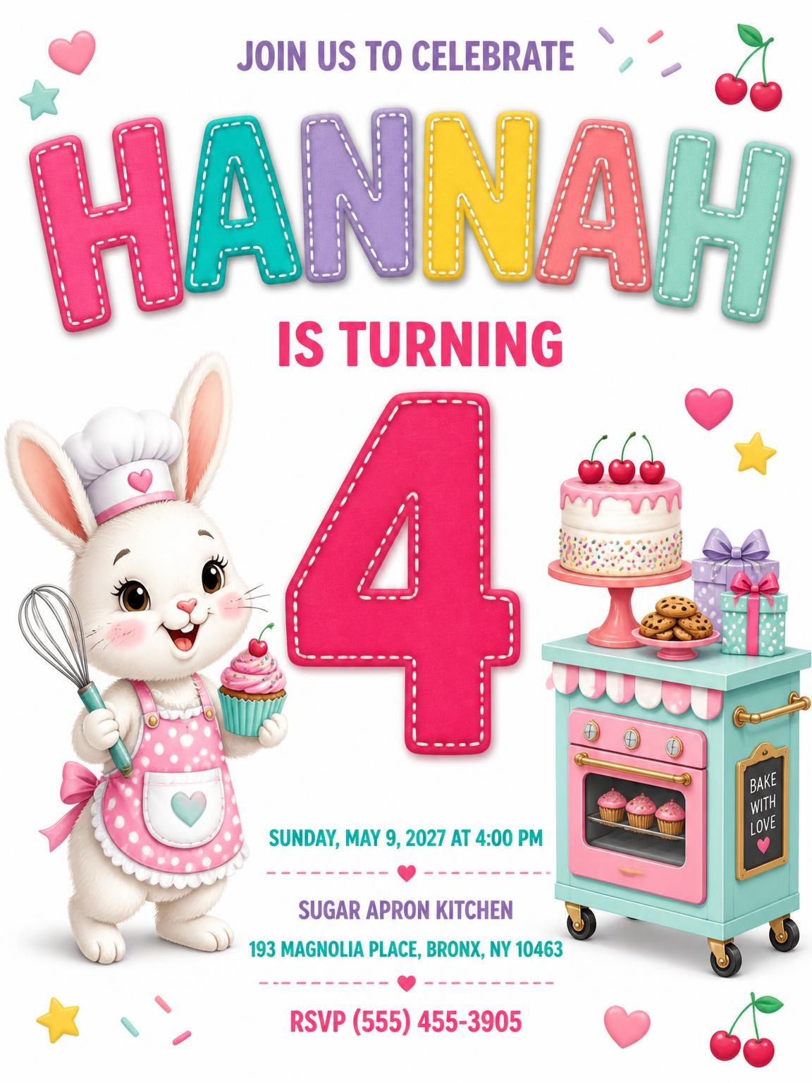 Play Oven Stitched 4th Birthday Invitation