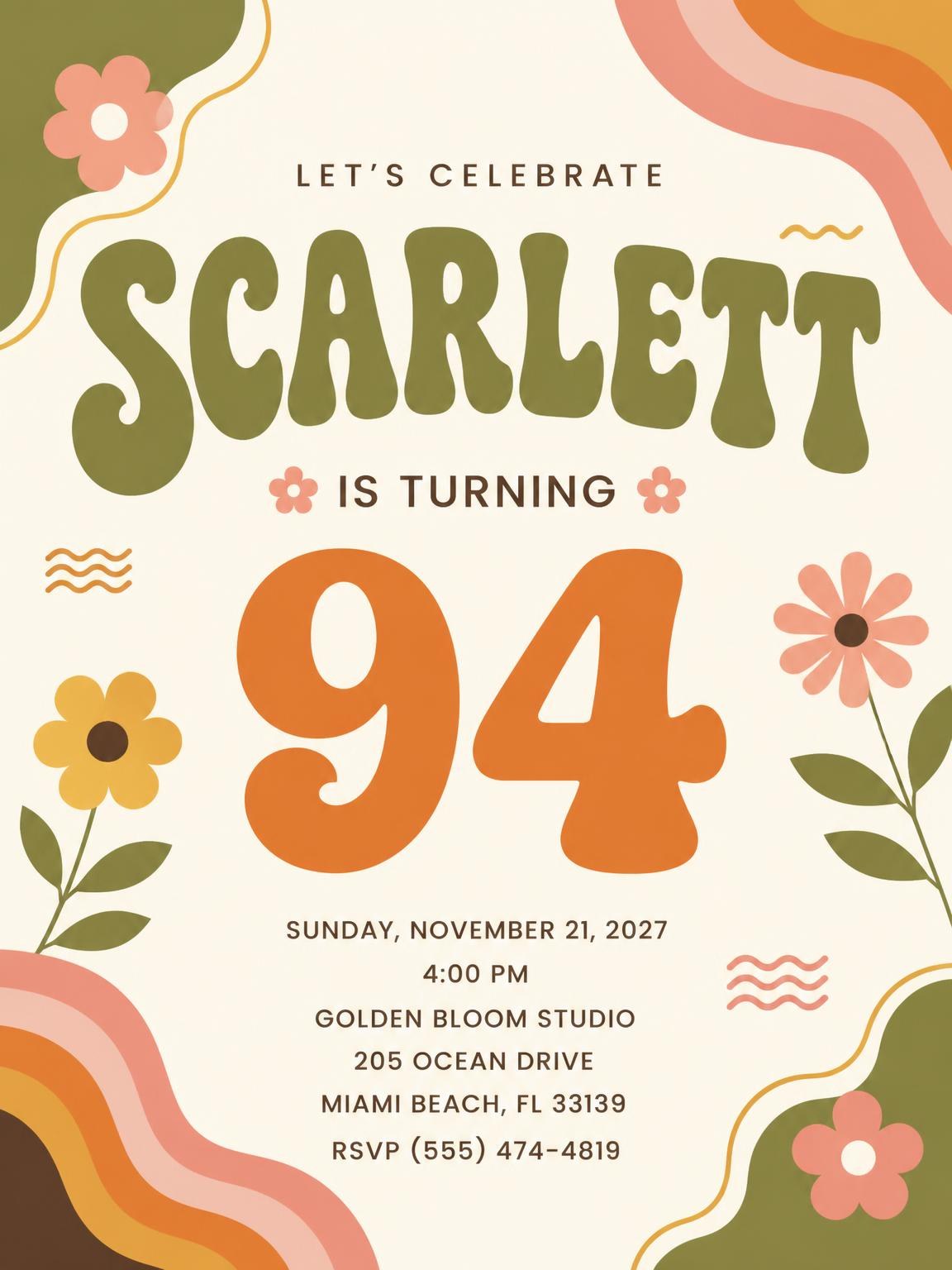 Groovy Retro 94th Birthday Invitation