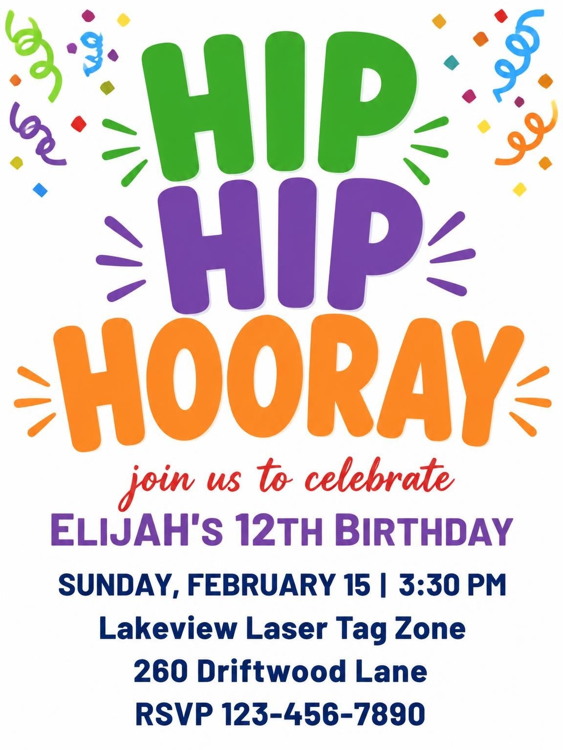 Colorful Streamer 12th Birthday Invitation