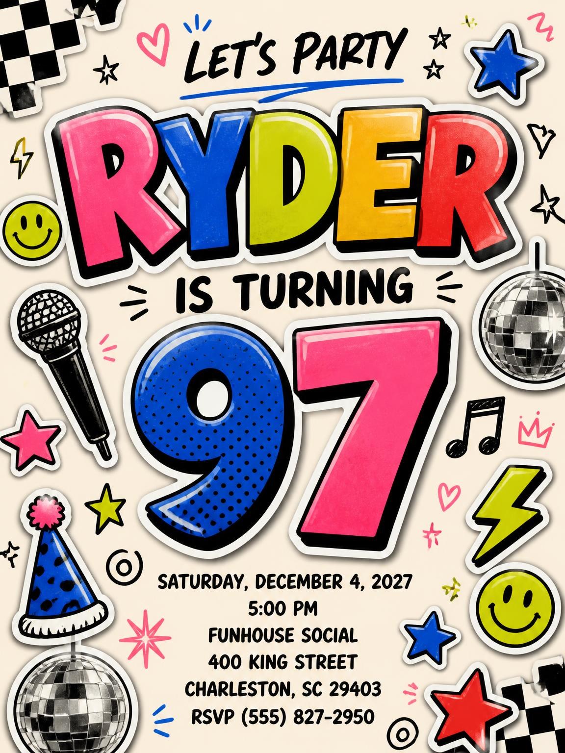 Sticker Pop 97th Birthday Invitation