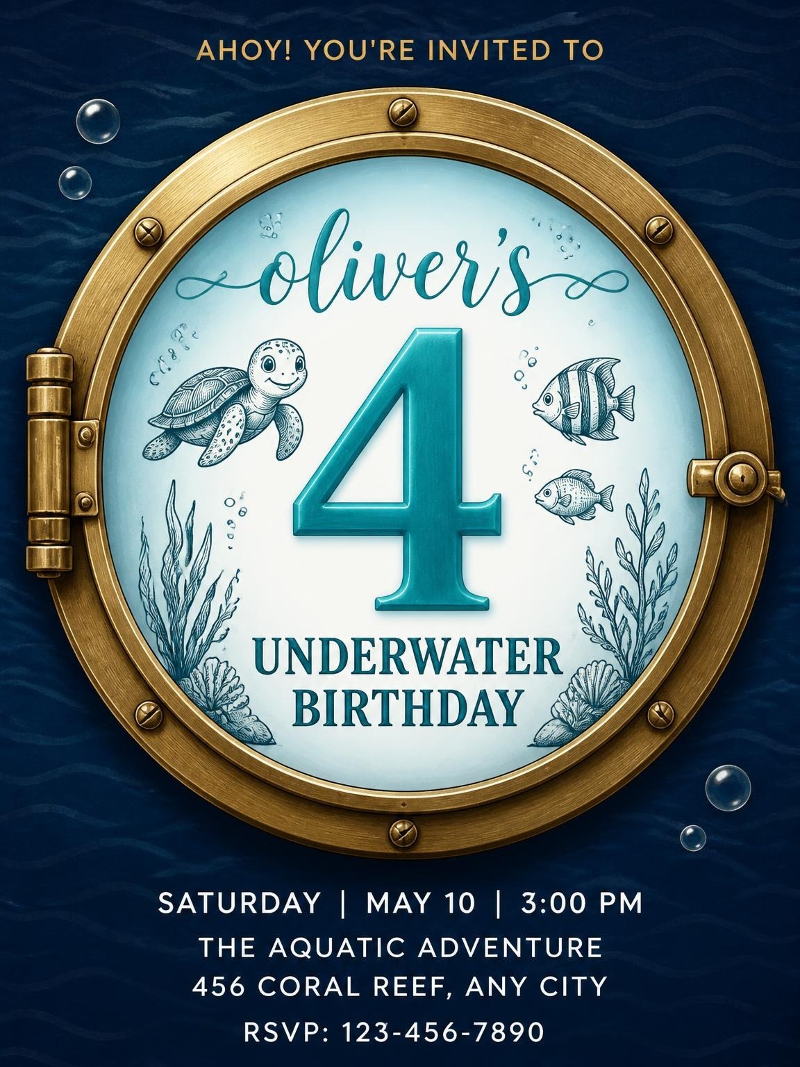 Brass Porthole Sea Life 4th Birthday