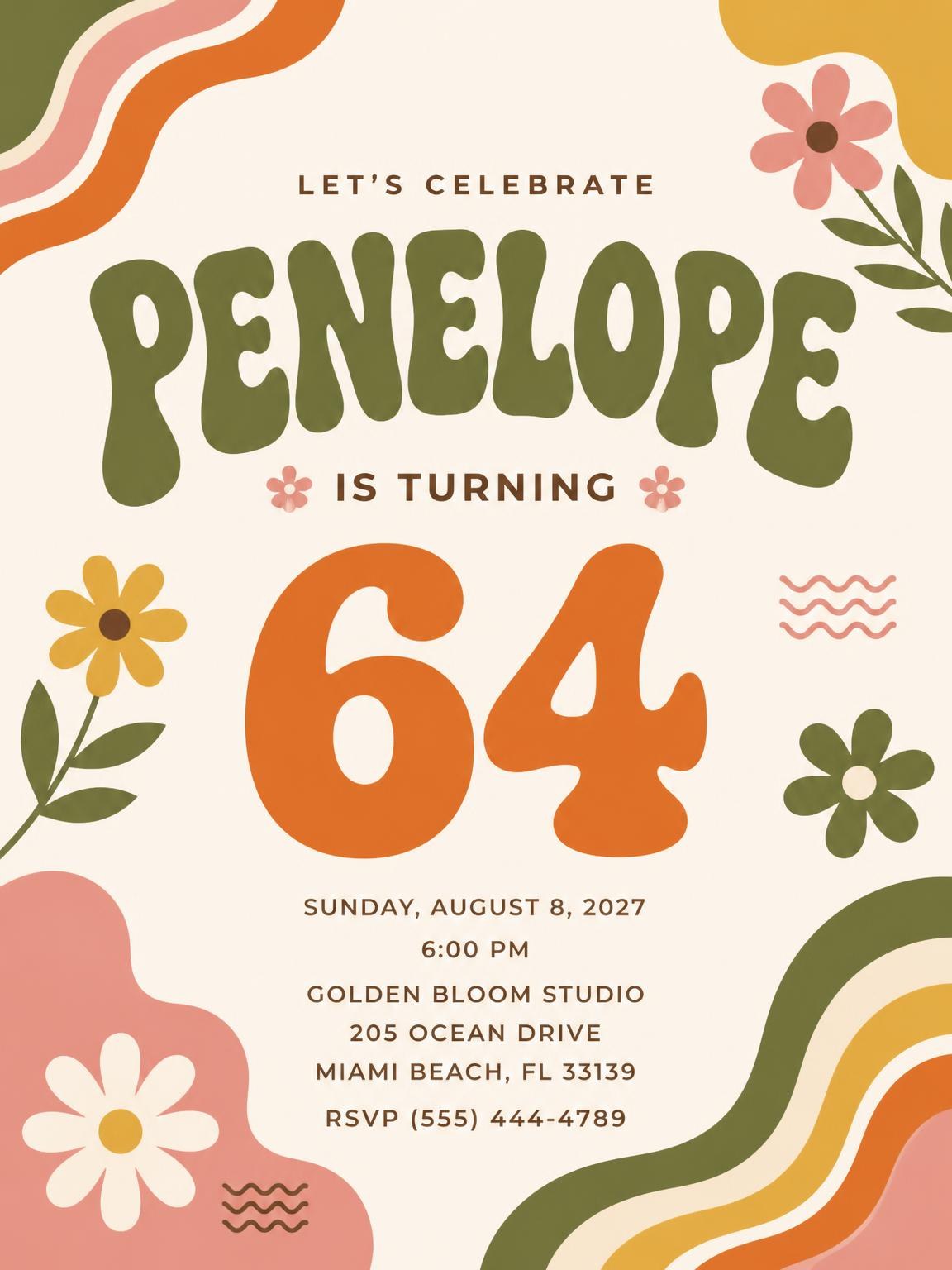 Groovy Retro 64th Birthday Invitation