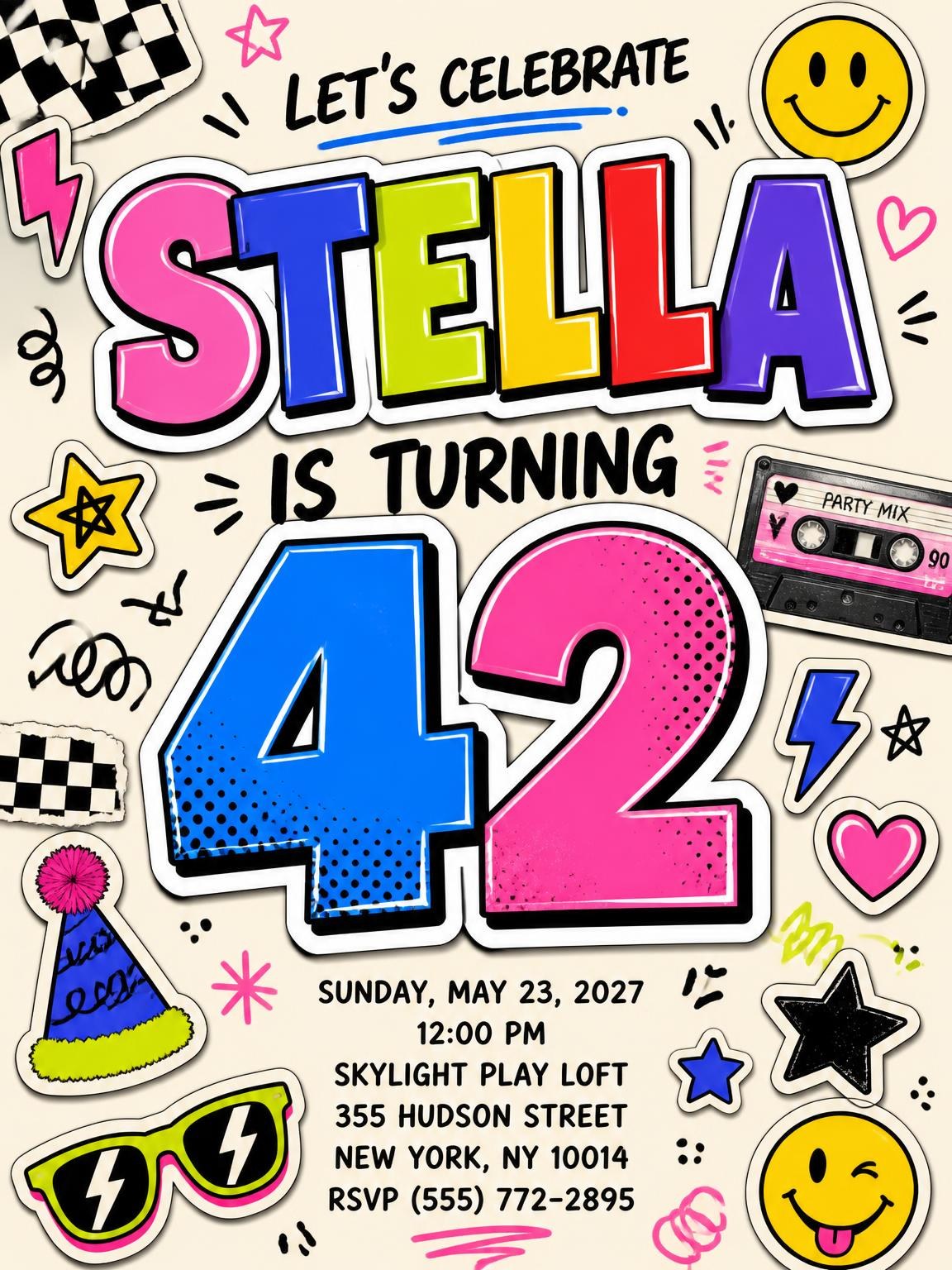 Sticker Pop 42nd Birthday Invitation