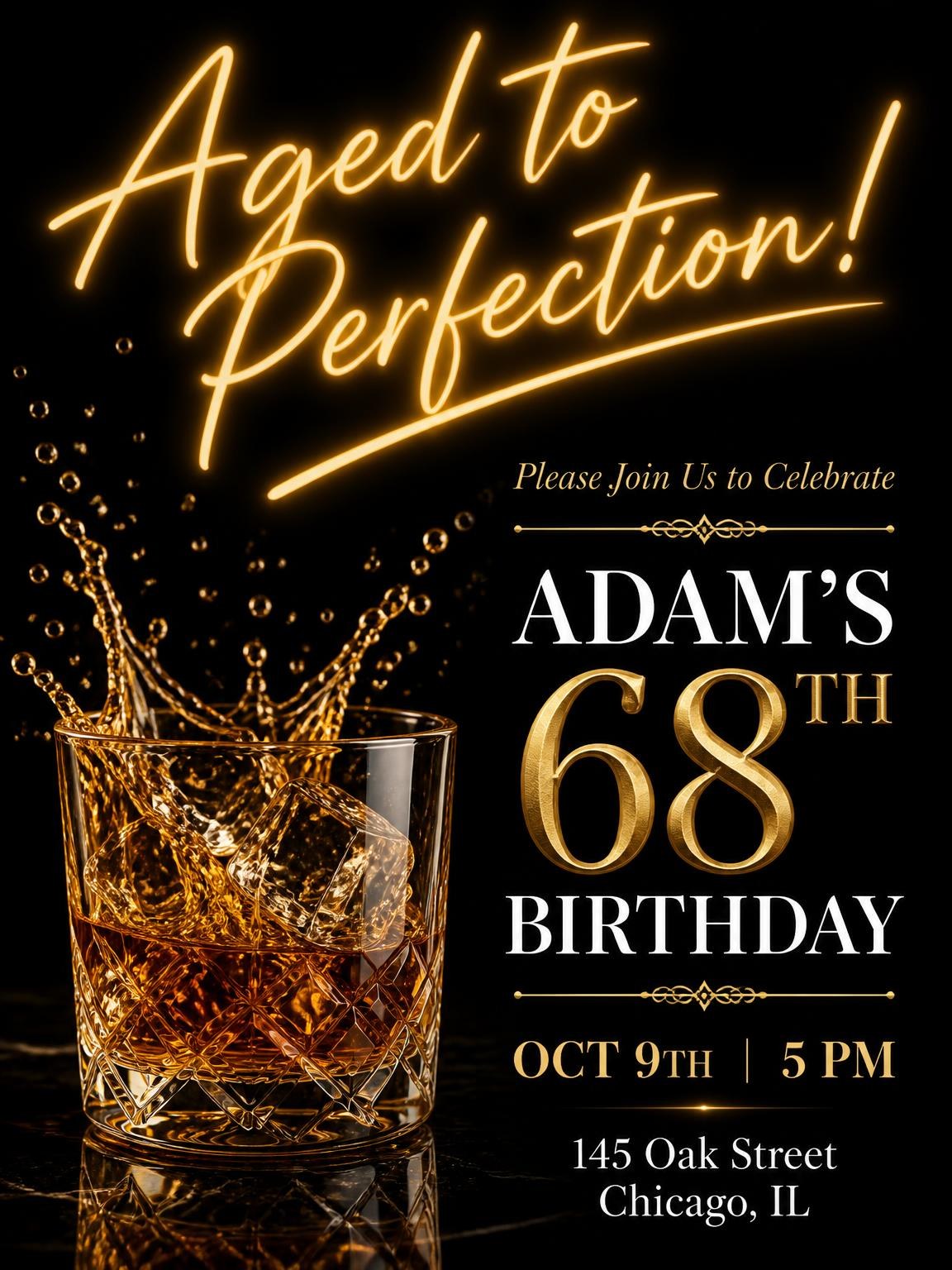 Whiskey Glass 68th Birthday Invitation