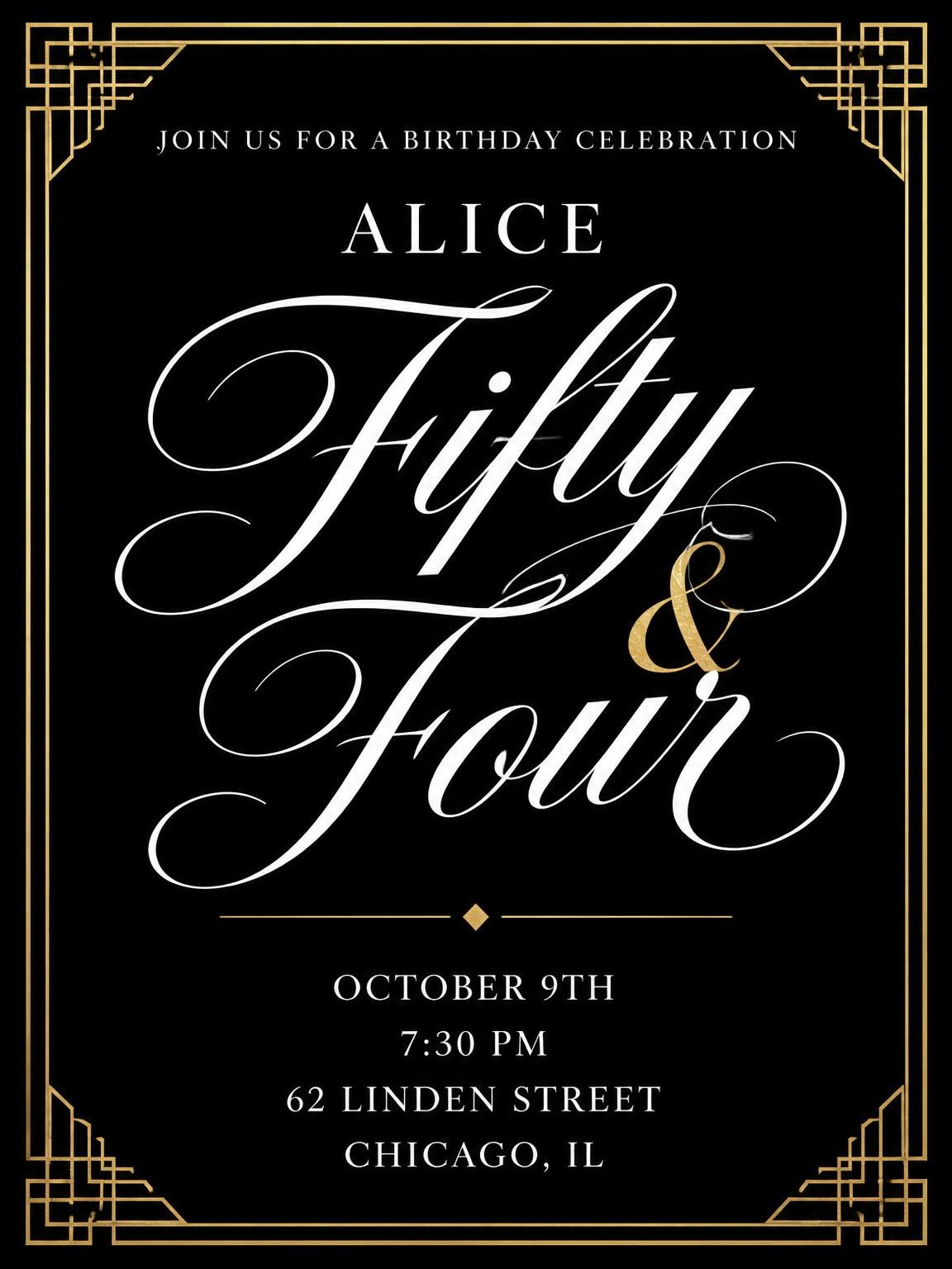 Art Deco 54th Birthday Invitation
