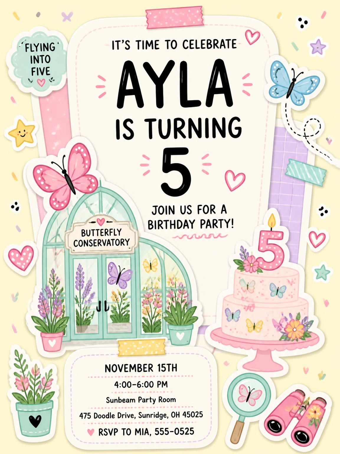 Conservatory Glasshouse 5th Birthday Invitation