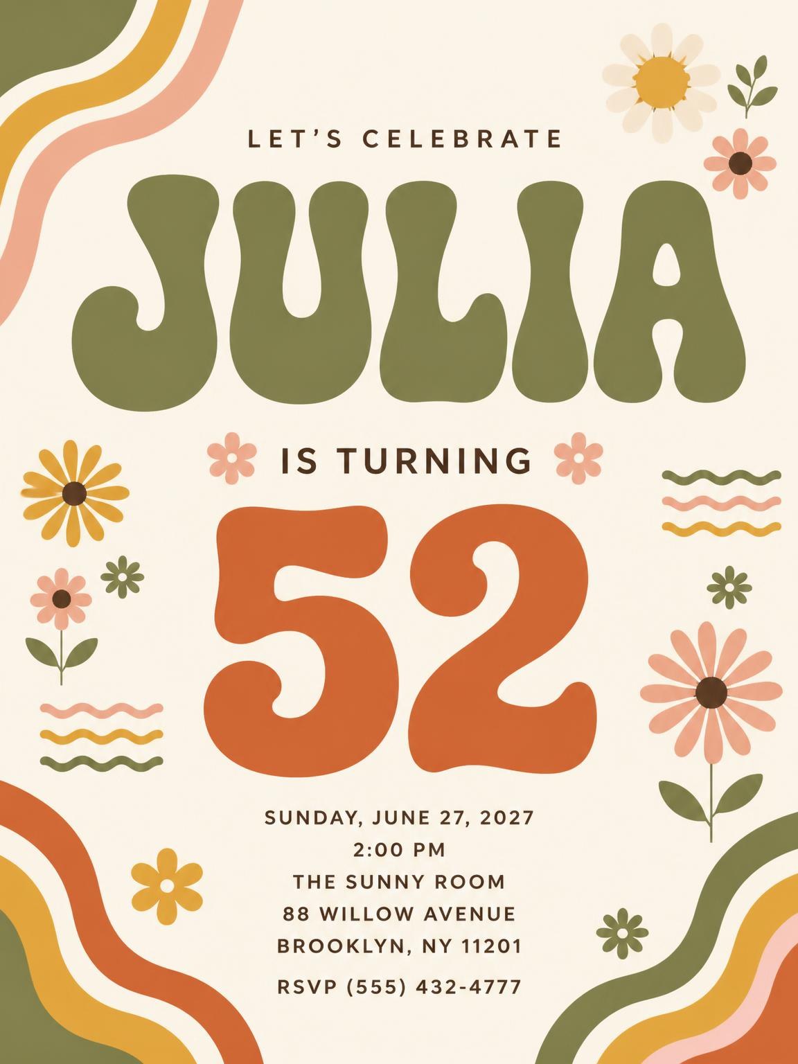 Groovy Retro 52nd Birthday Invitation