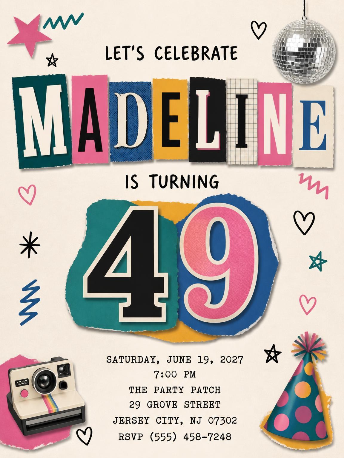 Retro Paper Collage 49th Birthday Invitation