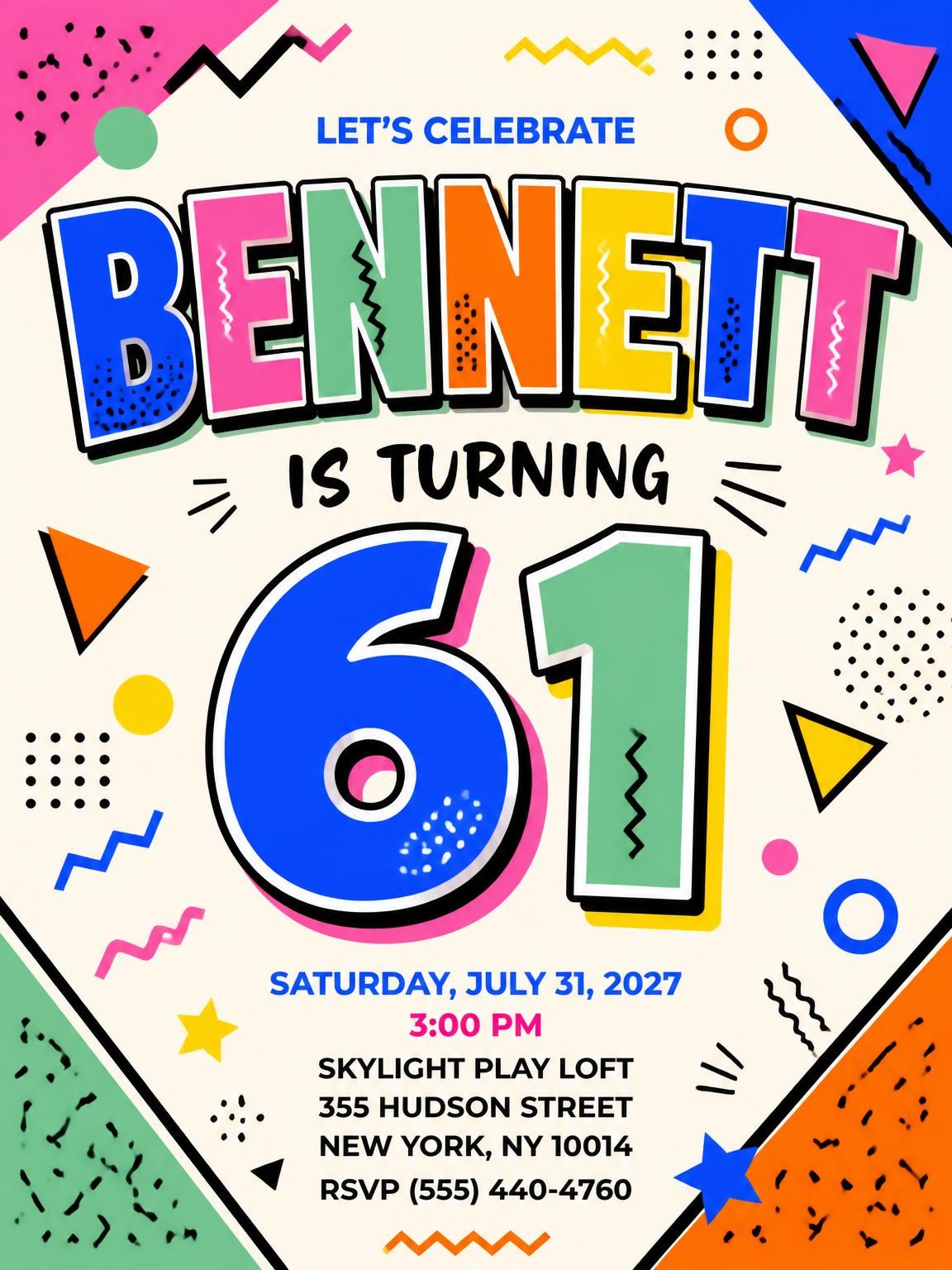Memphis Pop 61st Birthday Invitation