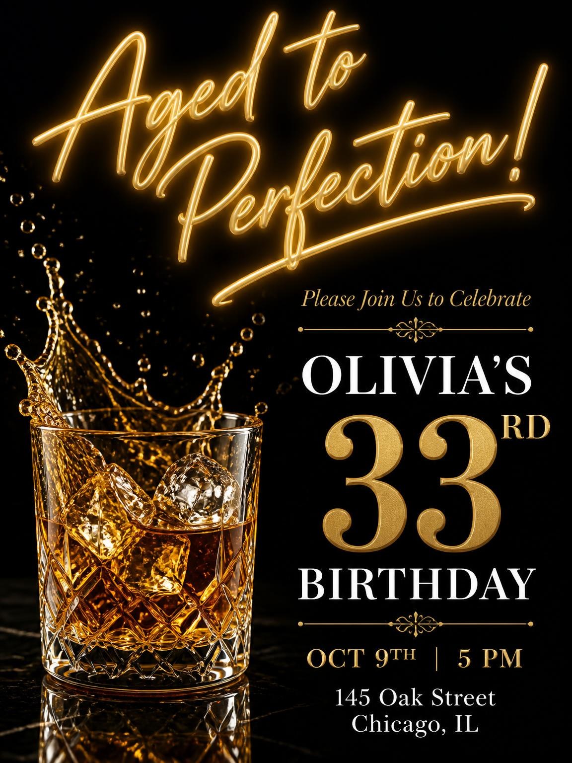 Whiskey Tumbler 33rd Birthday Invitation