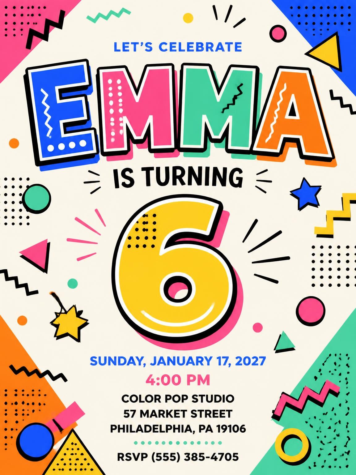 Memphis Pop 6th Birthday Invitation