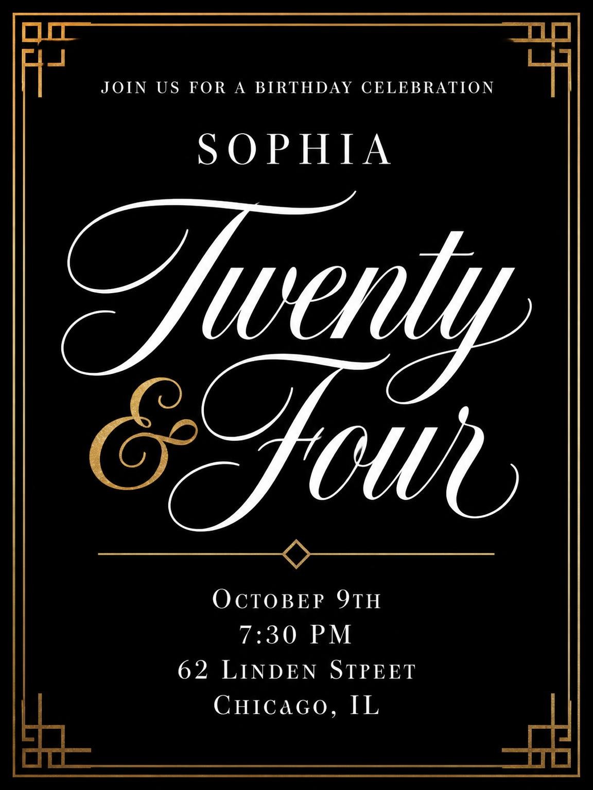 Art Deco 24th Birthday Invitation