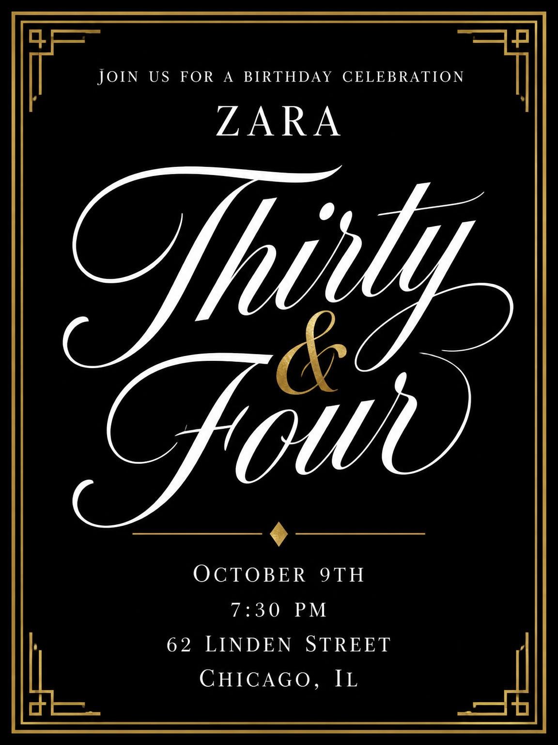 Art Deco 34th Birthday Invitation