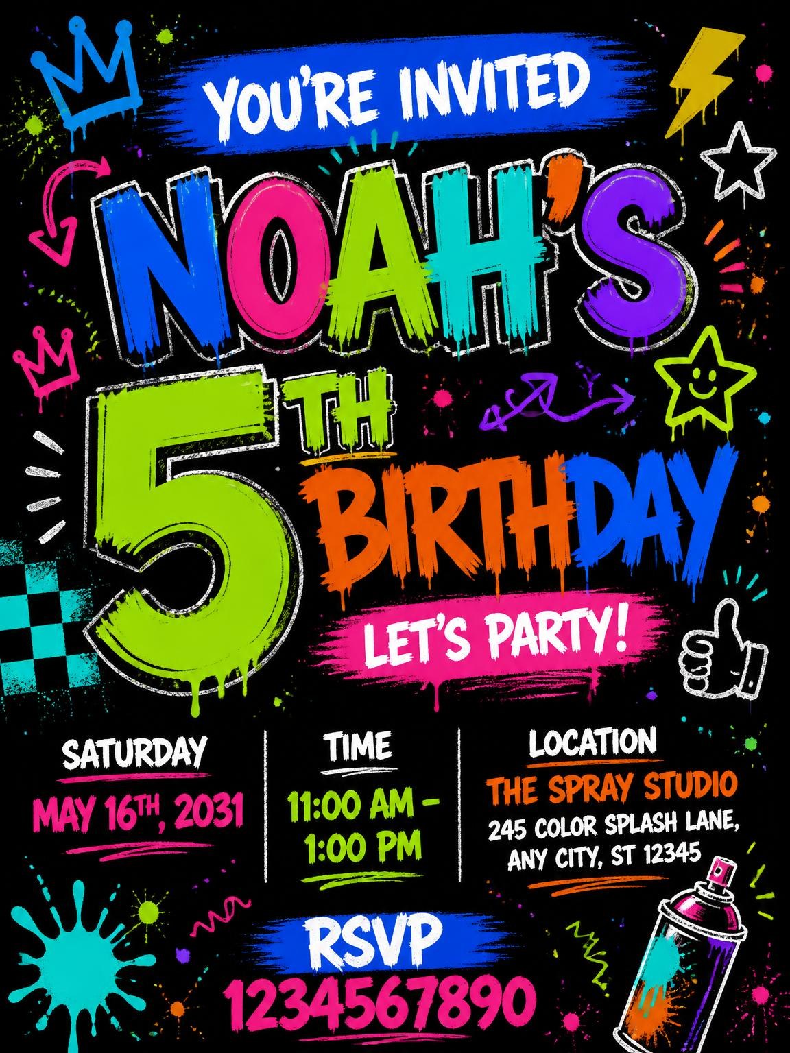 Graffiti Street Art 5th Birthday Invitation