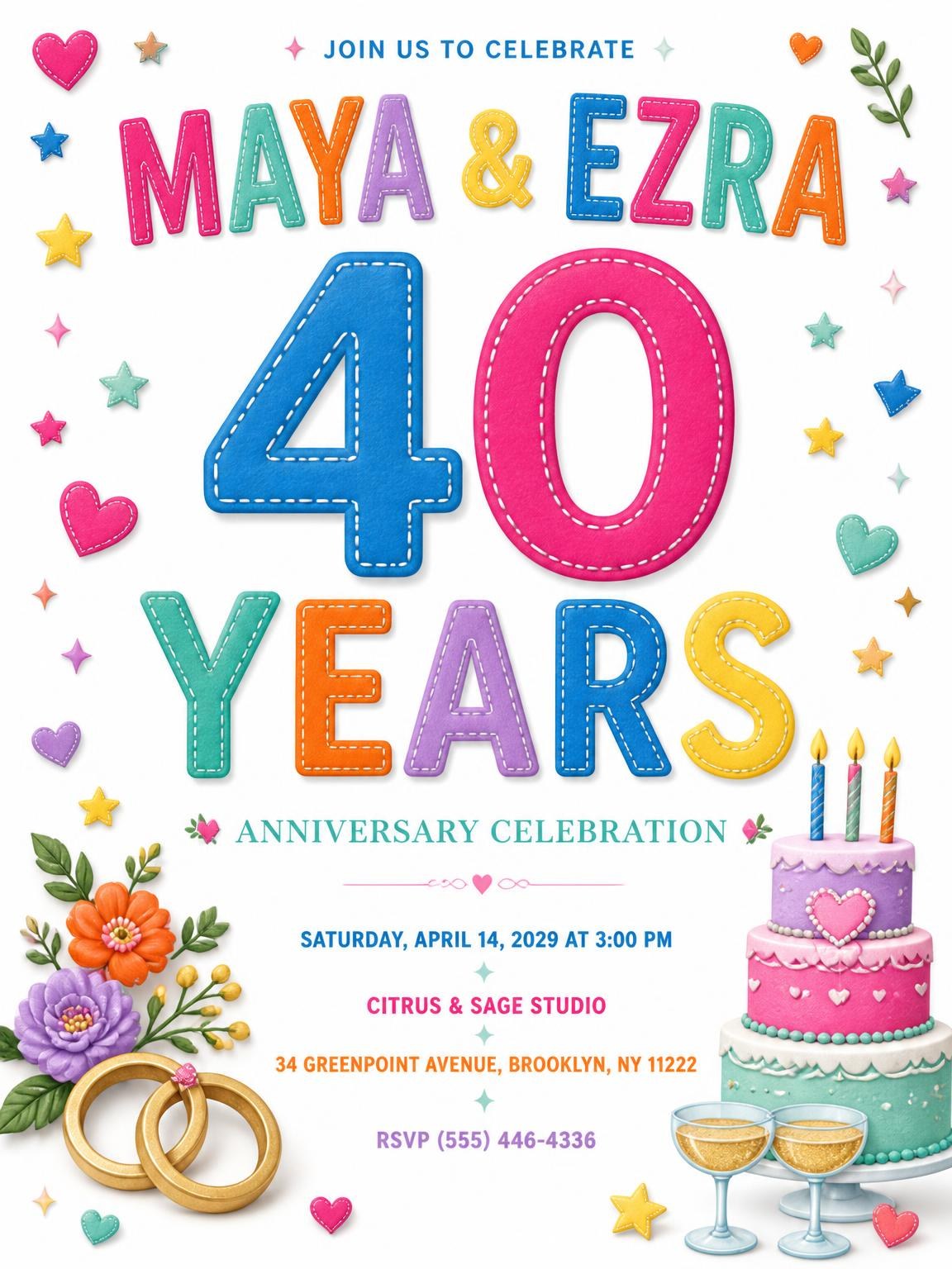 Sugar Flowers 40th Anniversary Invitation