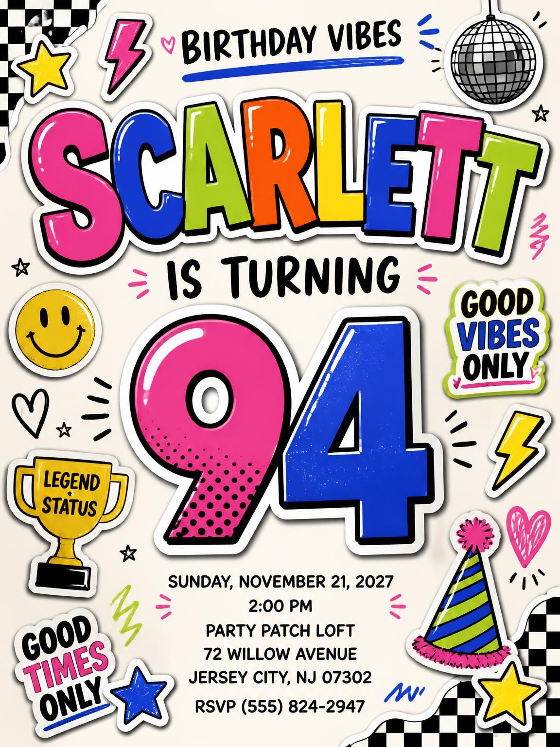 Sticker Pop 94th Birthday Invitation