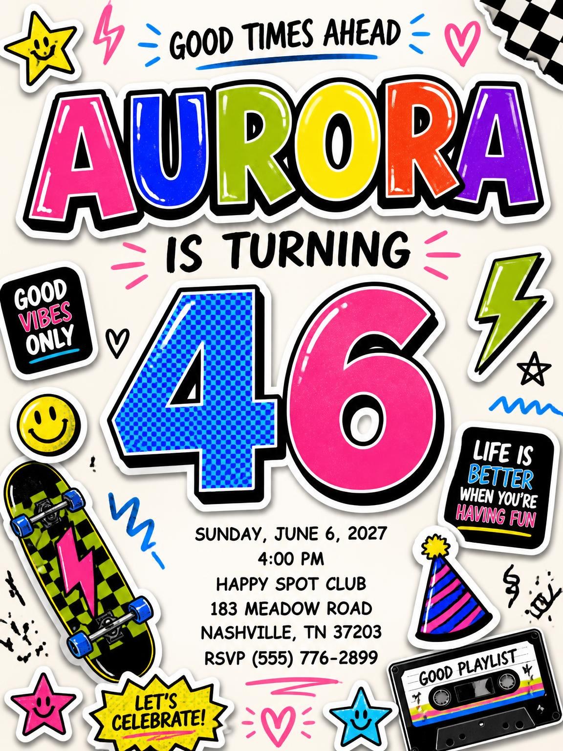 Sticker Pop 46th Birthday Invitation