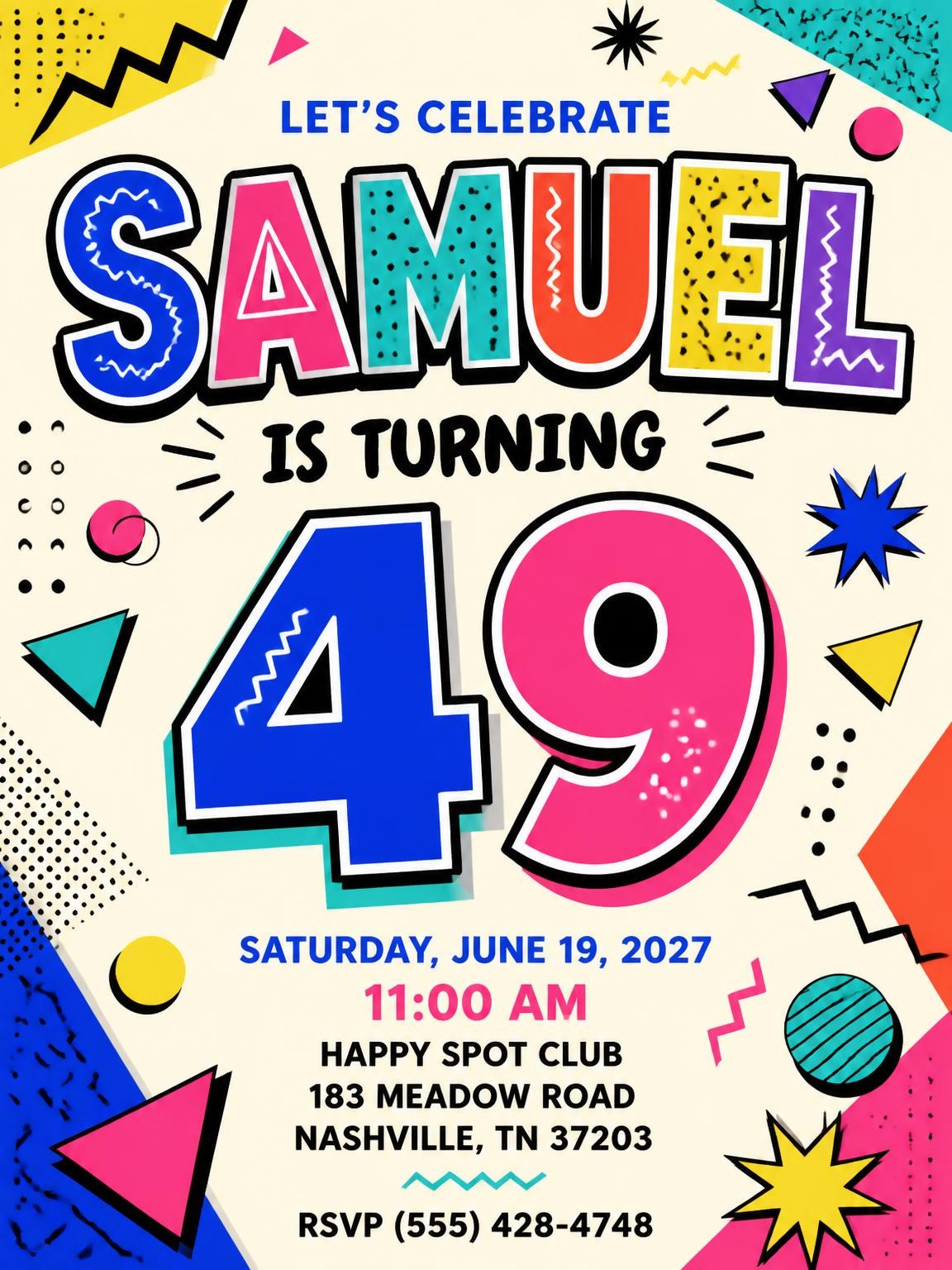 Memphis Pop 49th Birthday Invitation