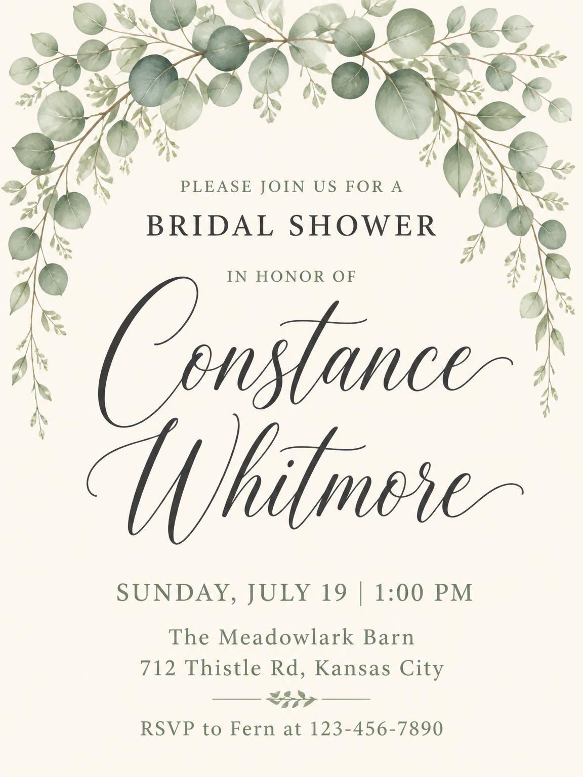 Cream Watercolor Eucalyptus Bridal Shower