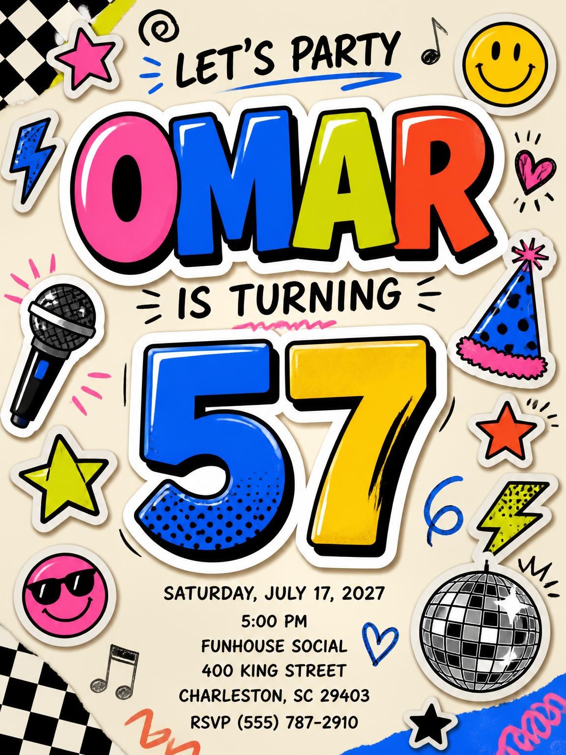 Sticker Pop 57th Birthday Invitation