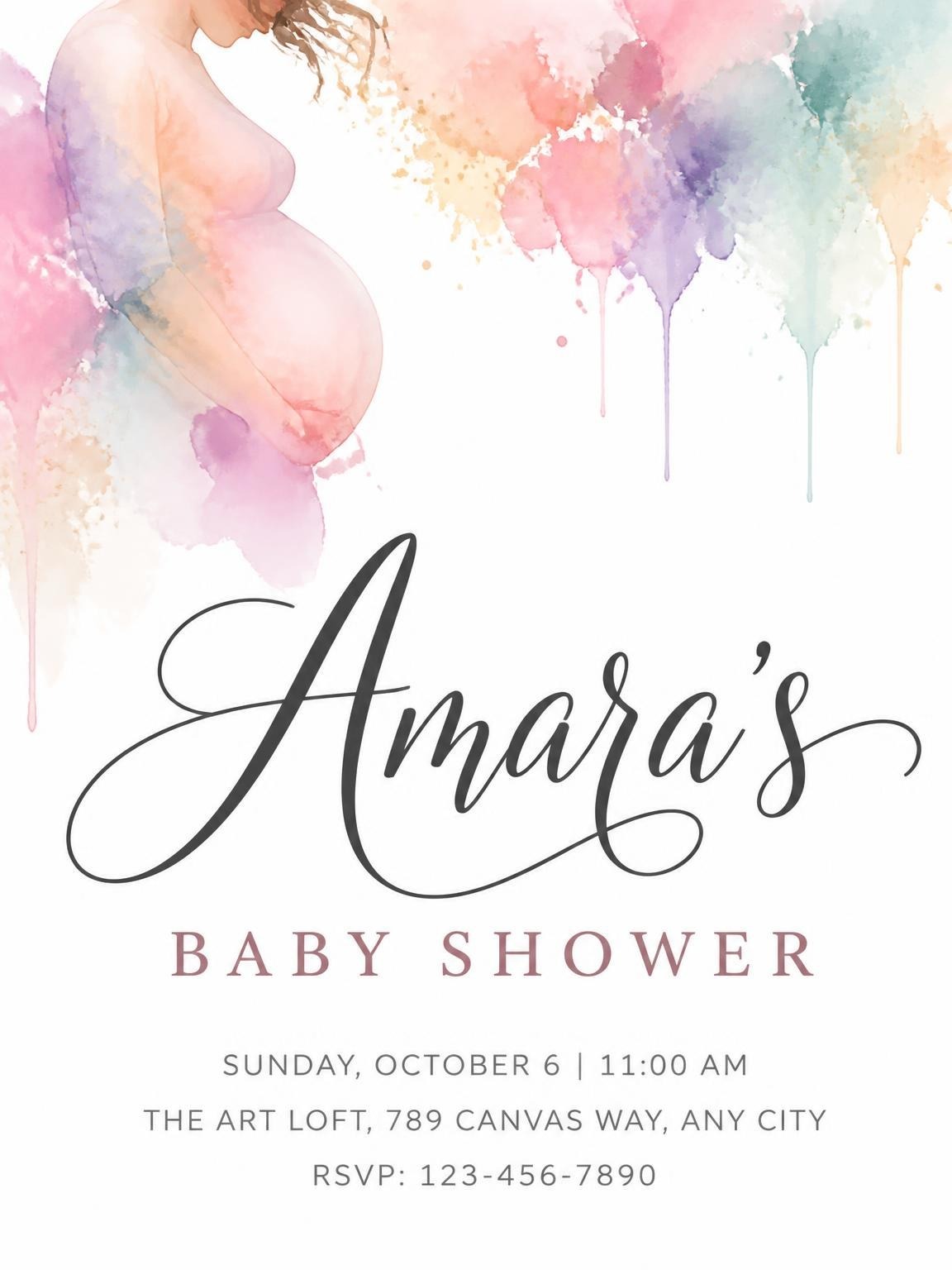 Watercolor Pregnant Silhouette Baby Shower
