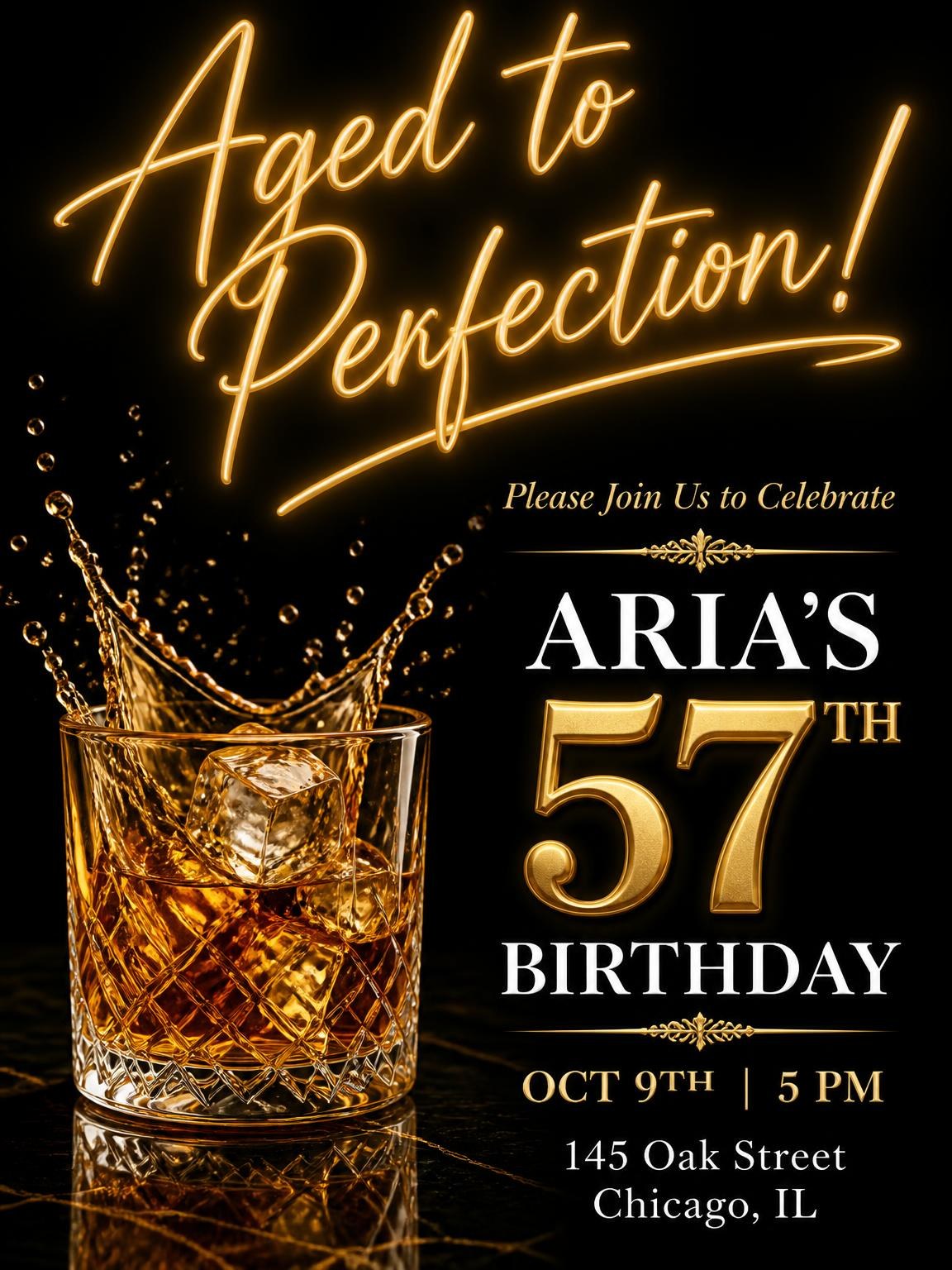 Whiskey Tumbler 57th Birthday Invitation
