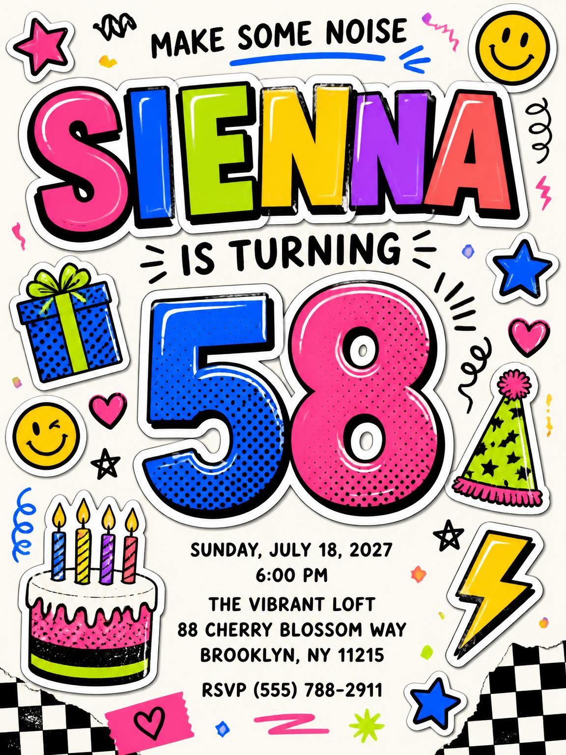 Sticker Pop 58th Birthday Invitation