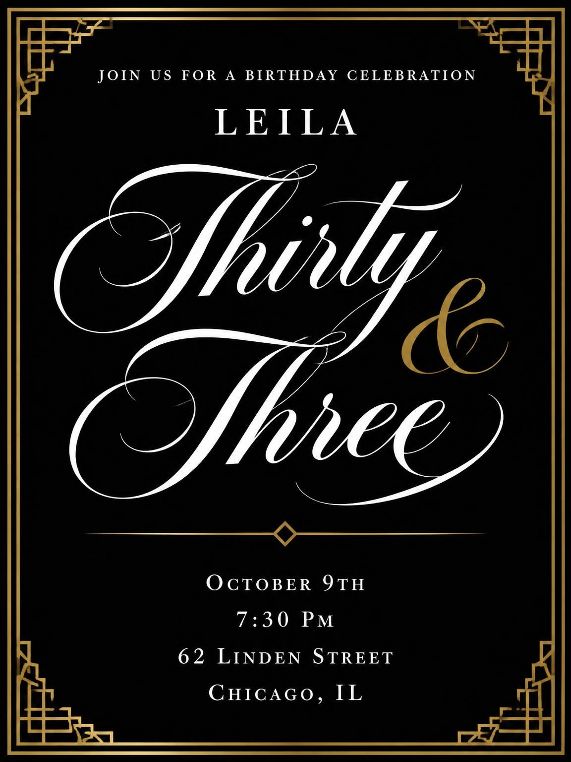 Art Deco 33rd Birthday Invitation