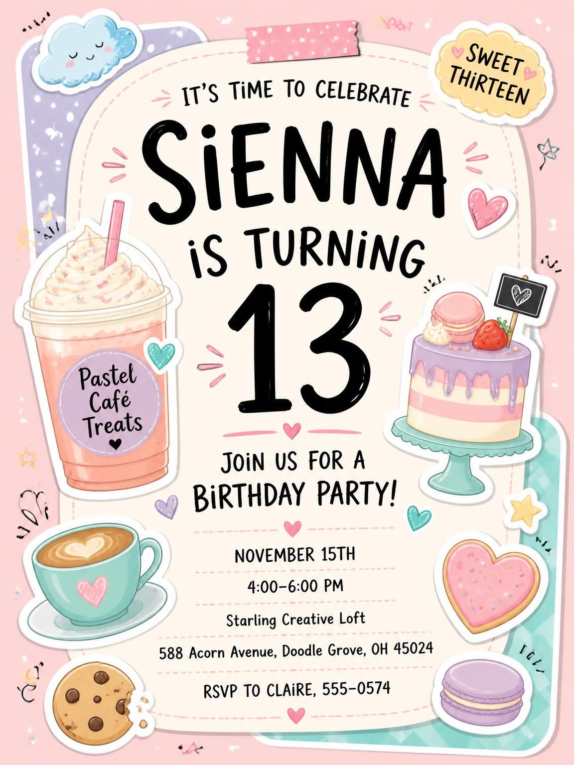 Milkshake Cup Pastel 13th Birthday Invitation
