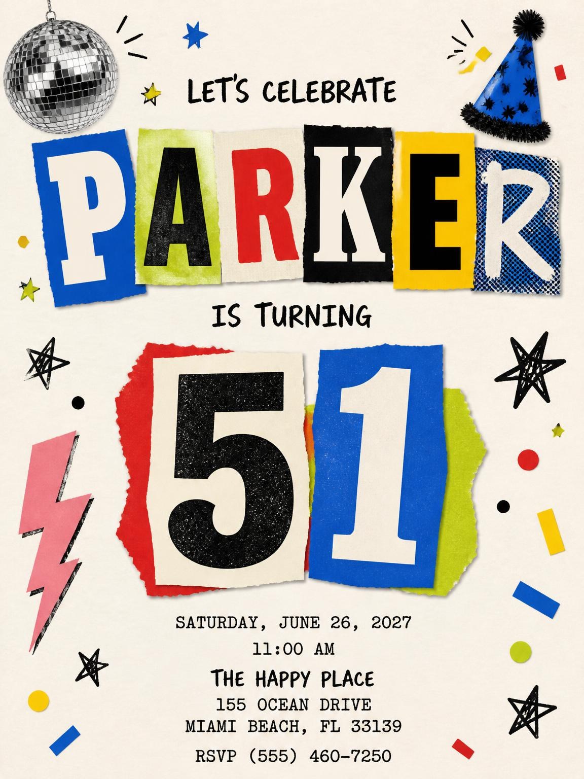 Retro Paper Collage 51st Birthday Invitation