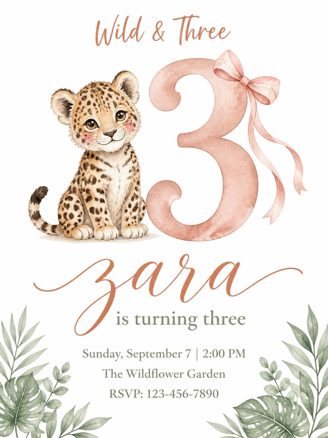 Blush Leopard Botanical 3rd Birthday