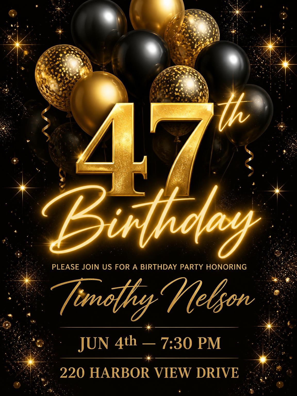 Black and Gold Balloon 47th Birthday