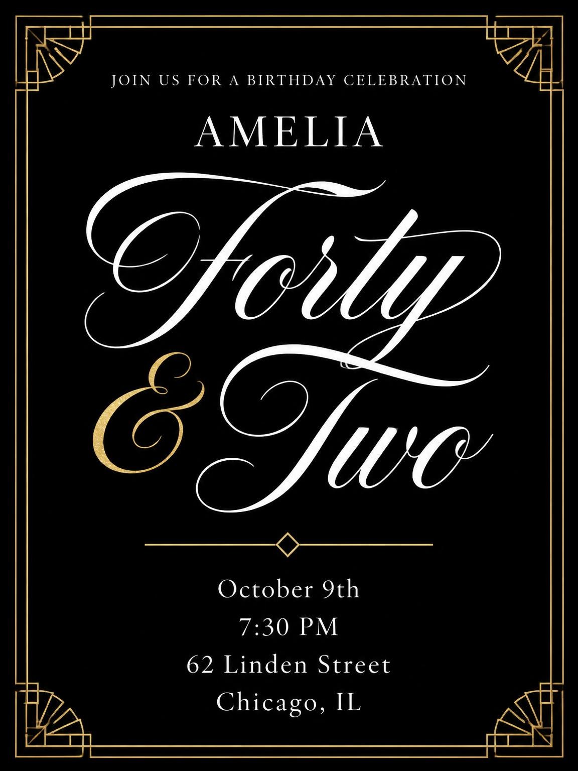 Art Deco 42nd Birthday Invitation