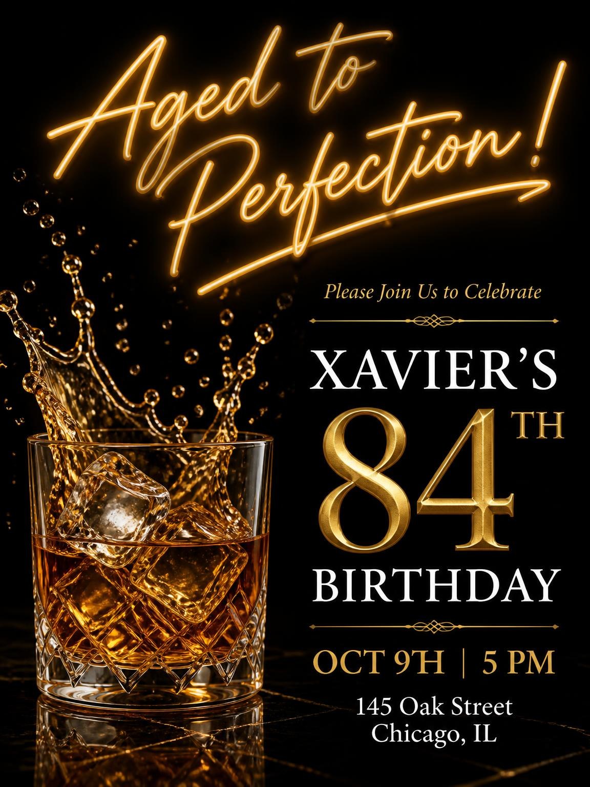 Whiskey Tumbler 84th Birthday Invitation