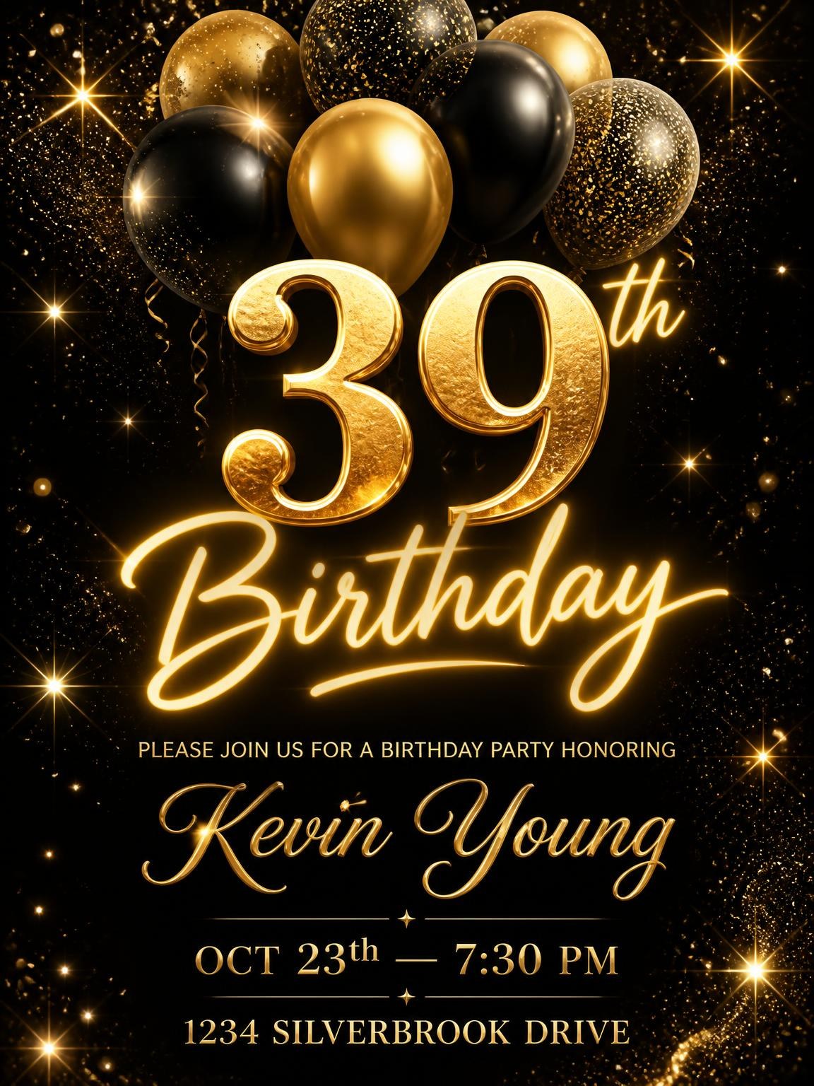 Black and Gold Balloon 39th Birthday