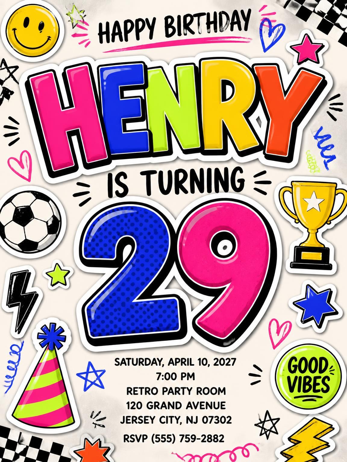 Sticker Pop 29th Birthday Invitation