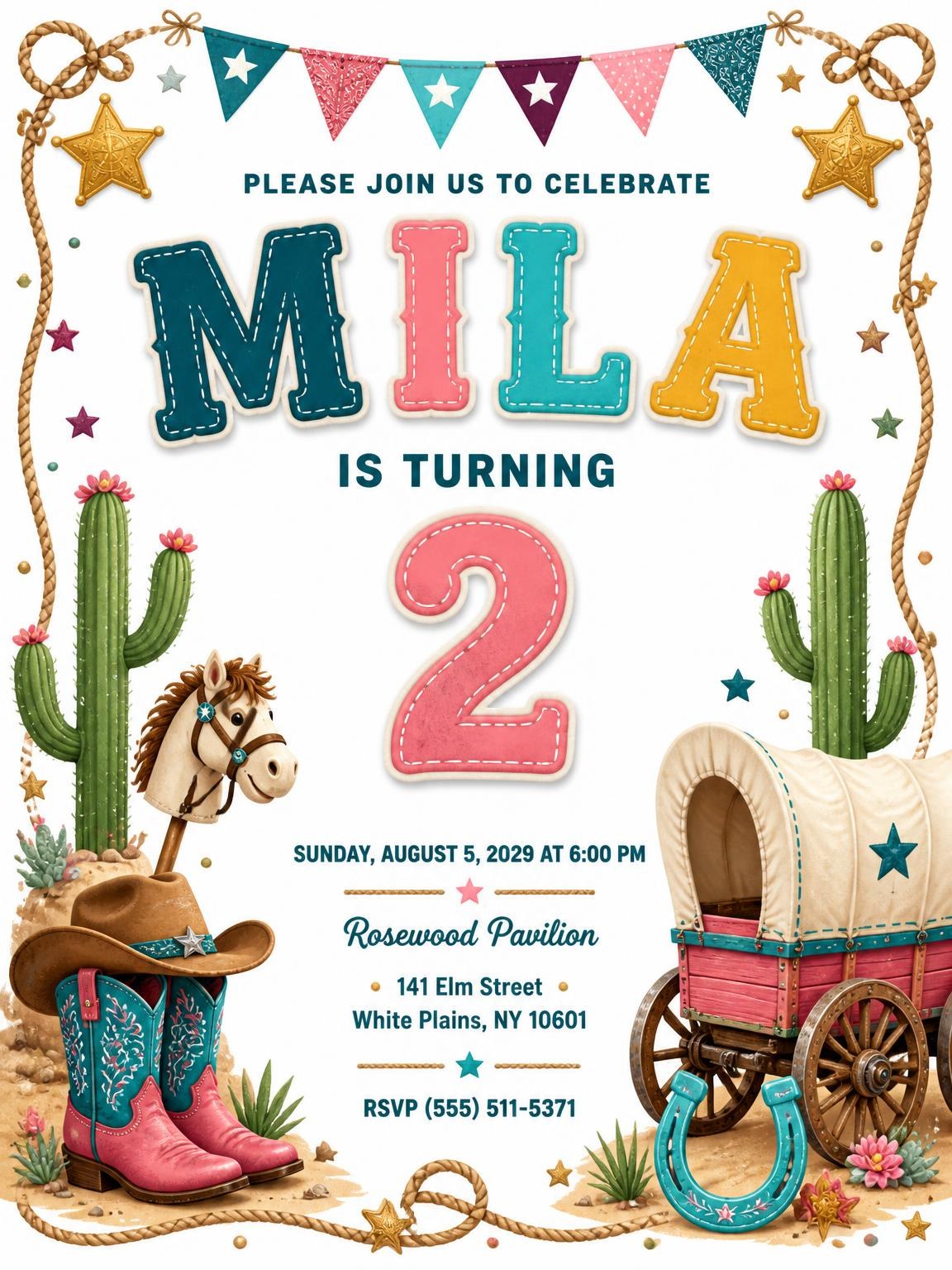 Stitched Cowboy 2nd Birthday Invitation