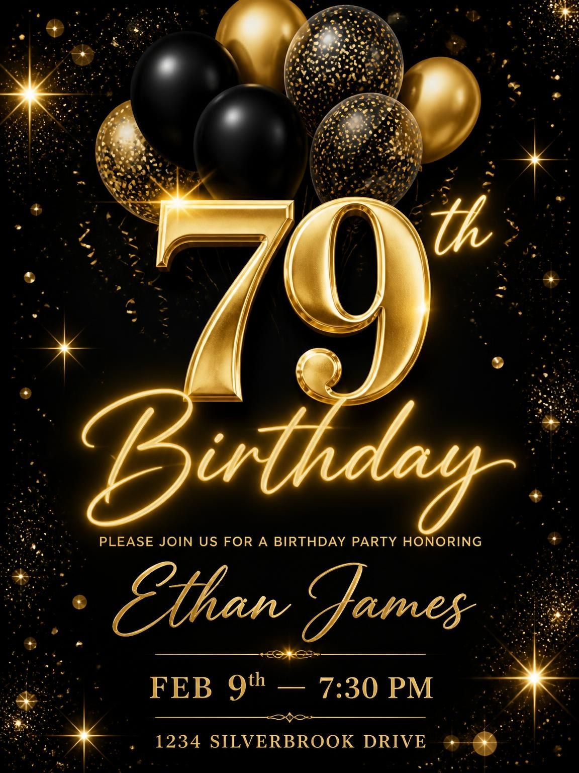 Black and Gold Balloon 79th Birthday