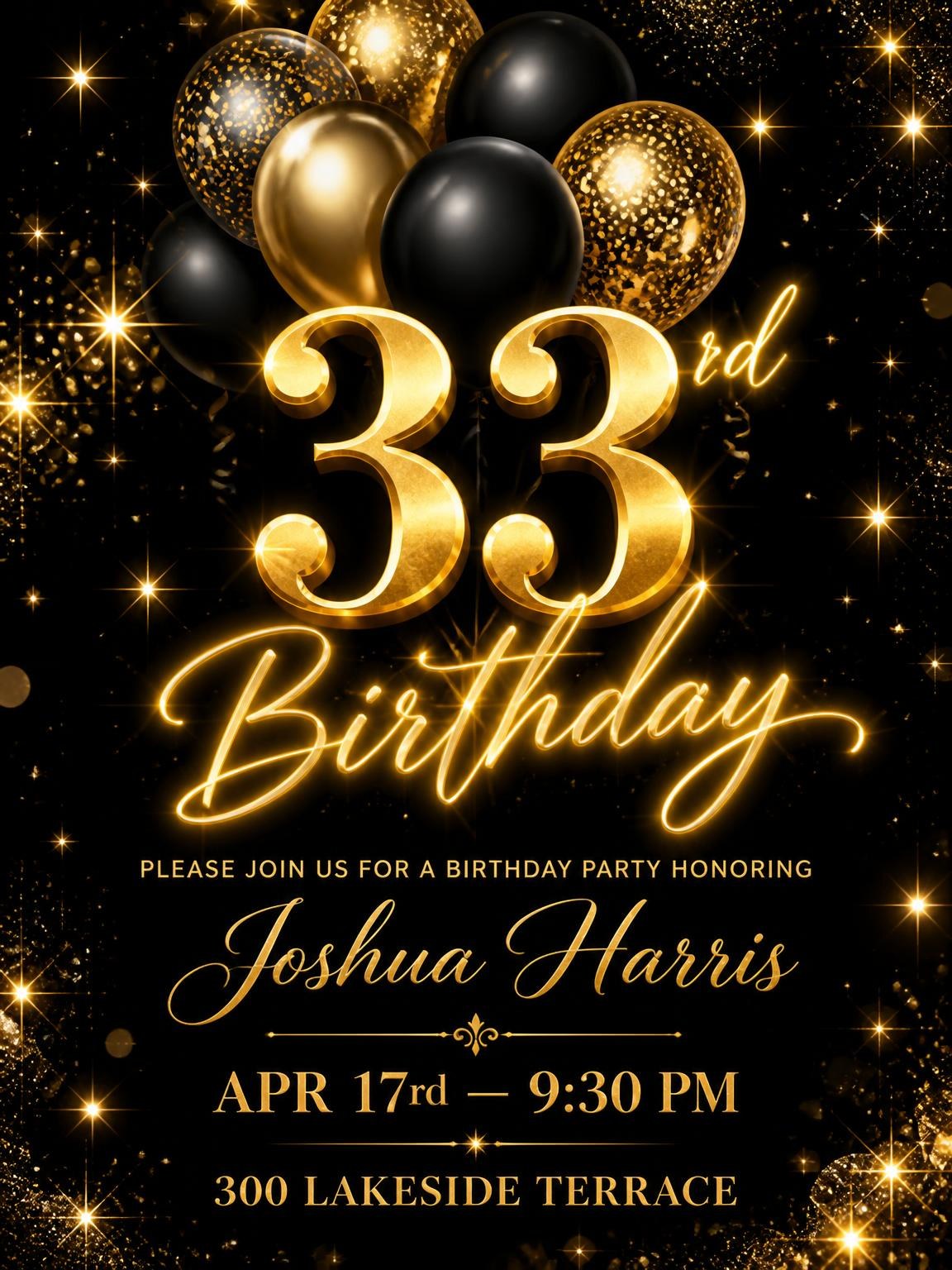 Black and Gold Balloon 33rd Birthday