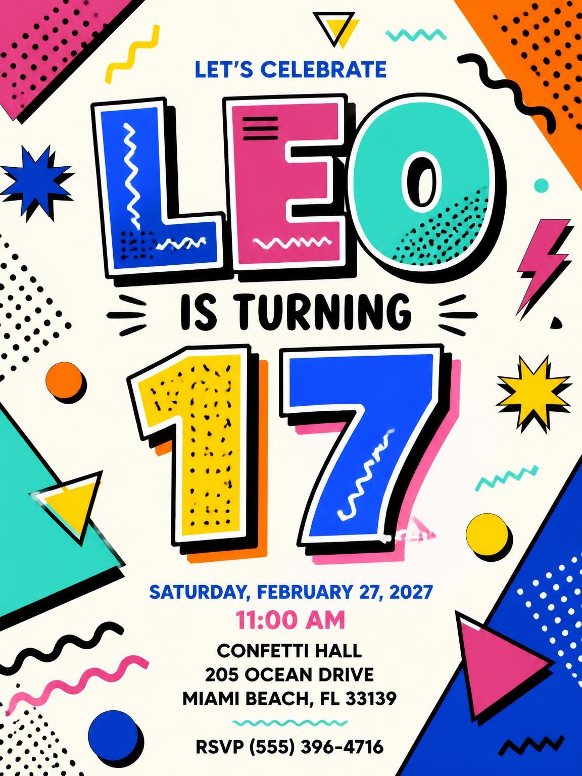 Memphis Pop 17th Birthday Invitation