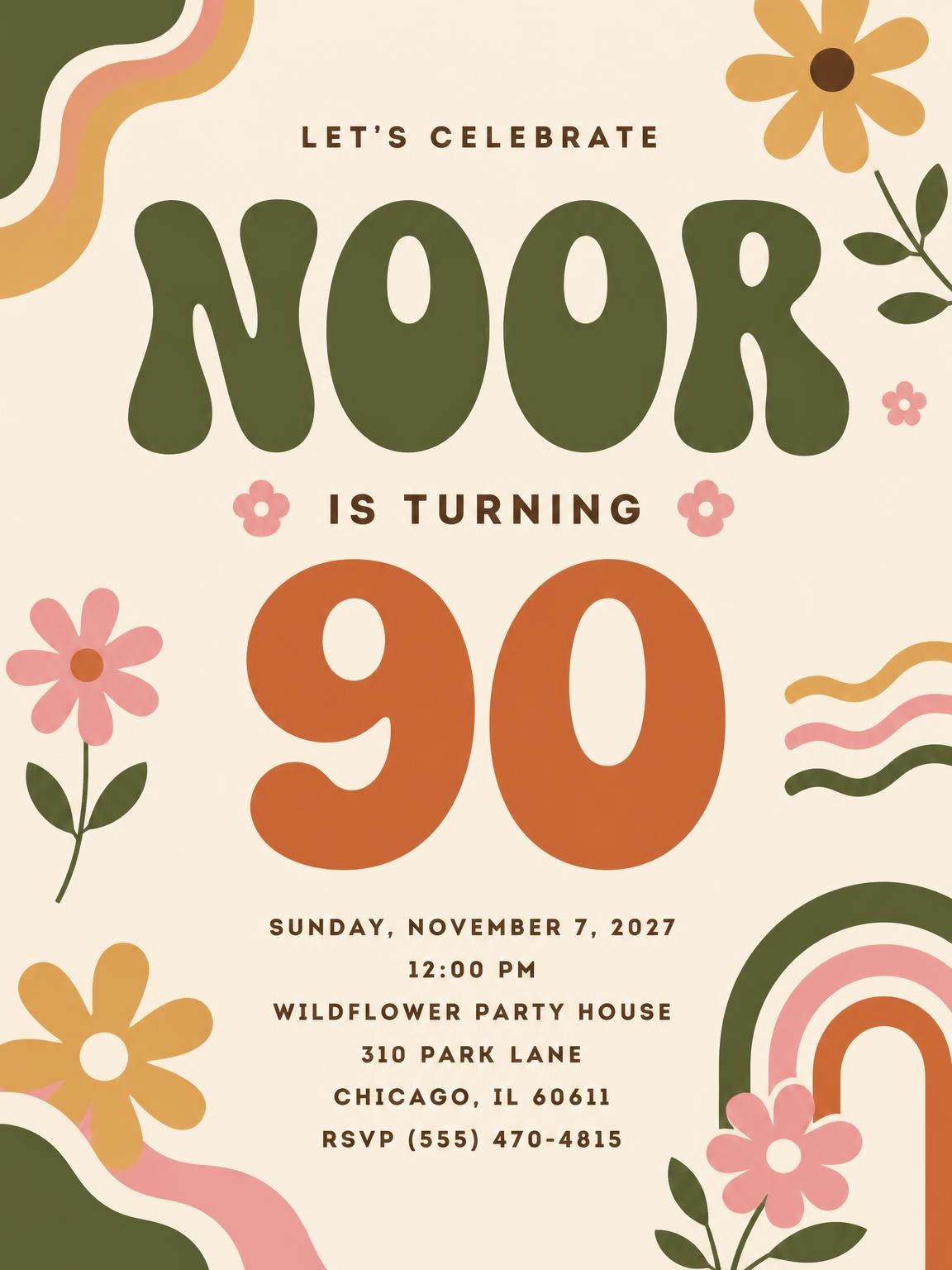 Groovy Retro 90th Birthday Invitation