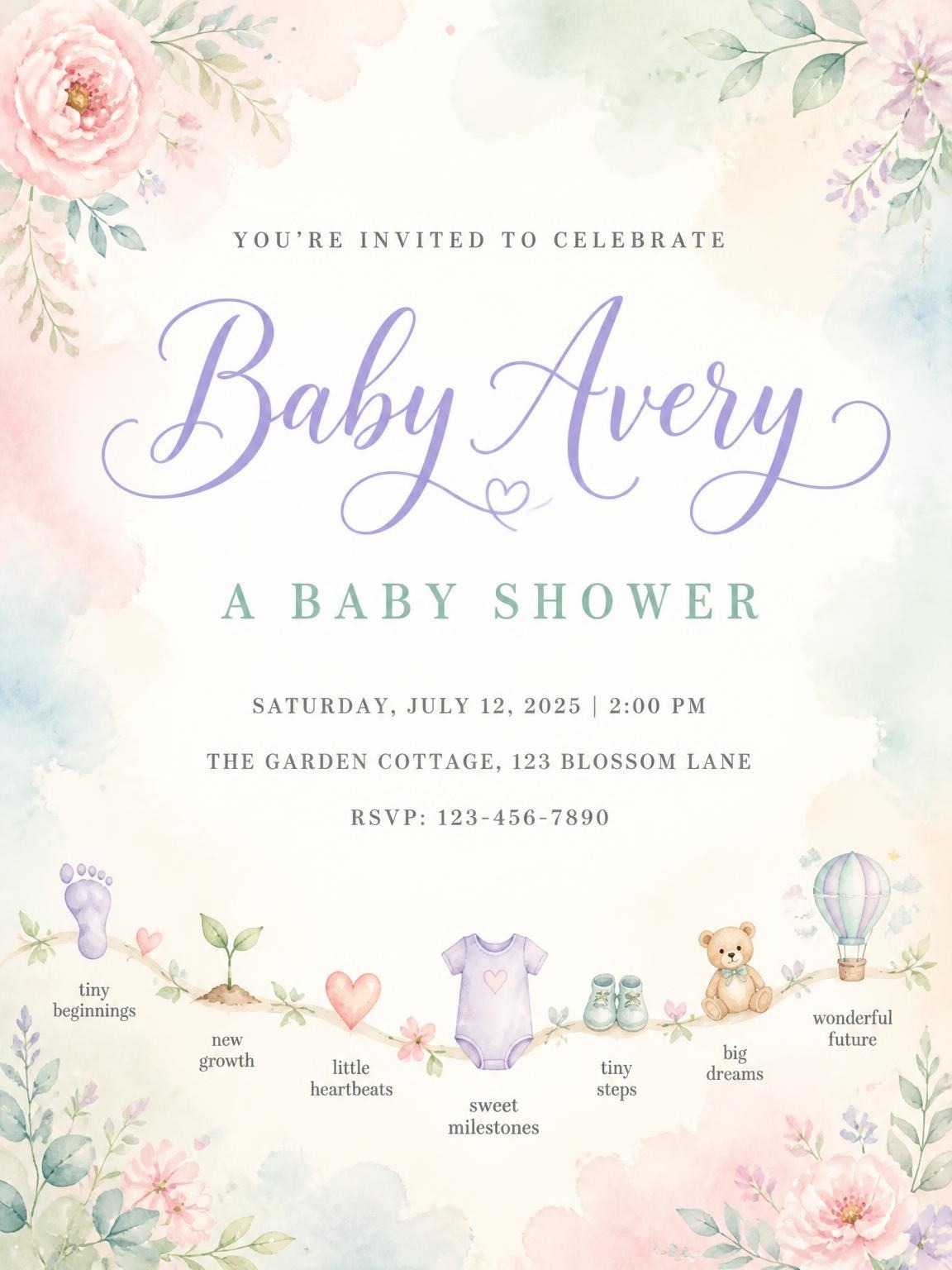 Pastel Floral Watercolor Baby Shower