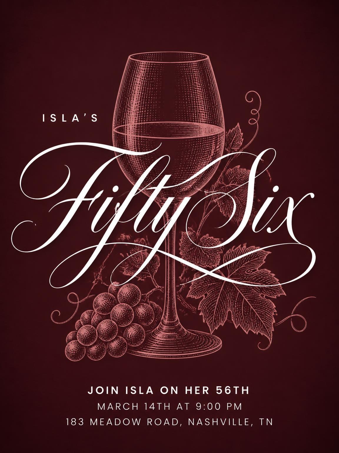 Burgundy Cocktail 56th Birthday Invitation