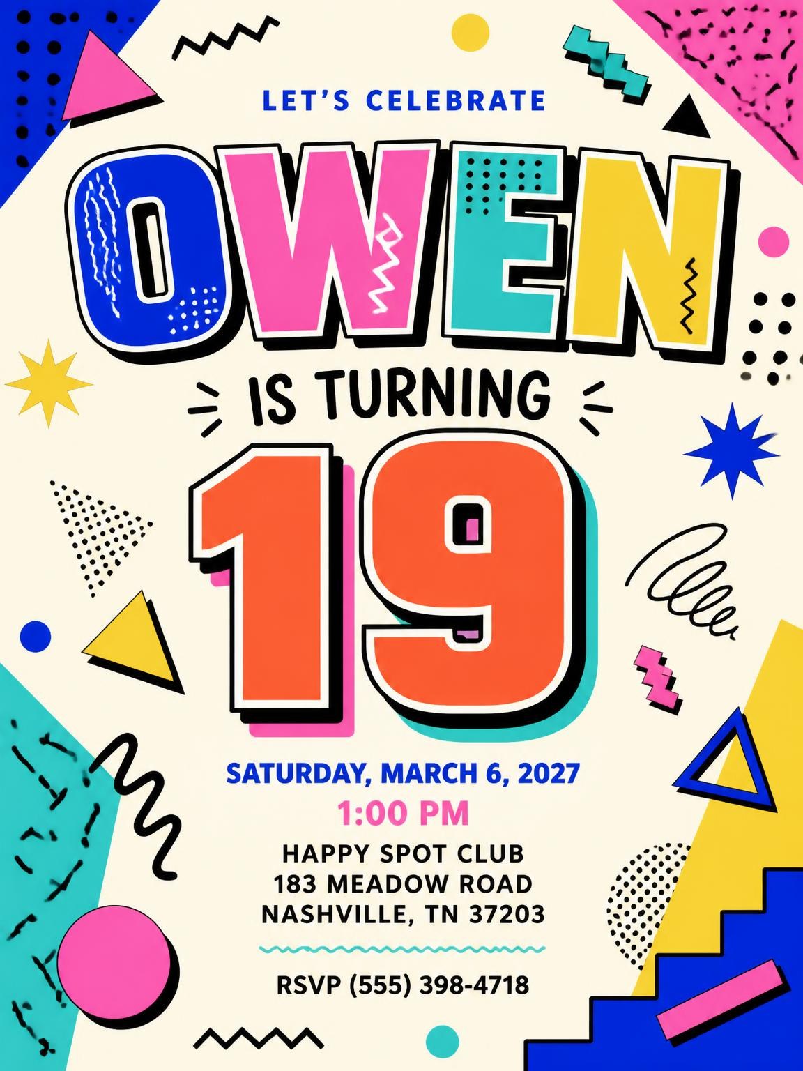Memphis Pop 19th Birthday Invitation