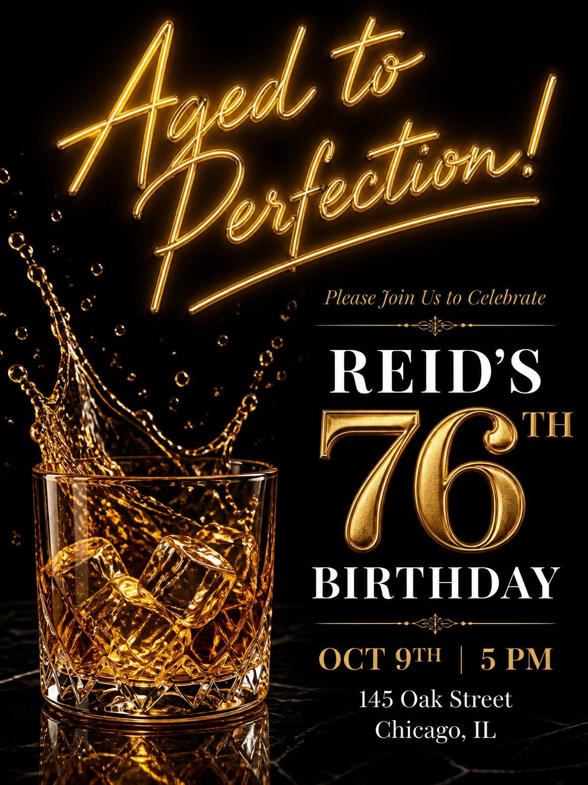 Whiskey Glass 76th Birthday Invitation