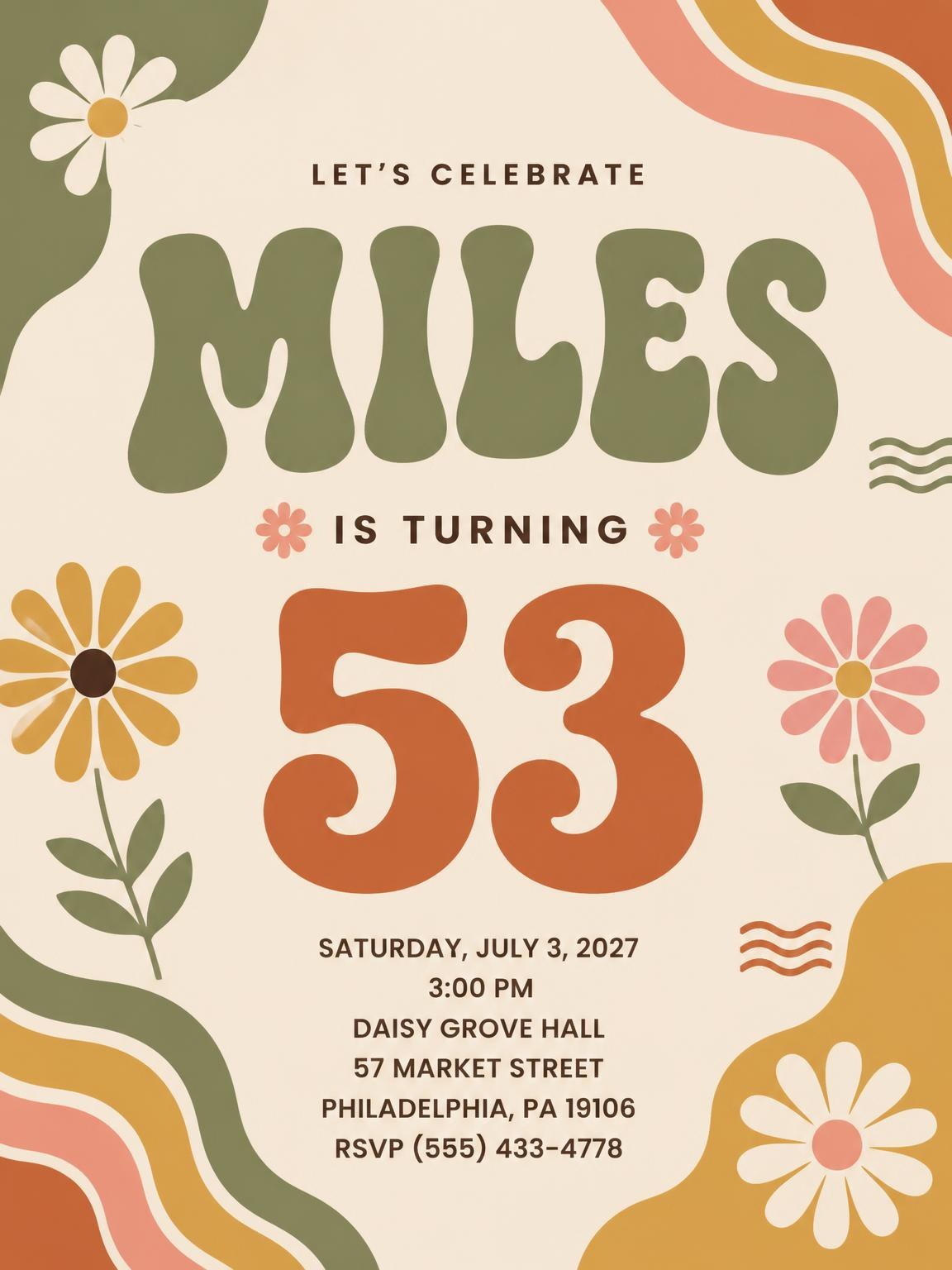 Groovy Retro 53rd Birthday Invitation