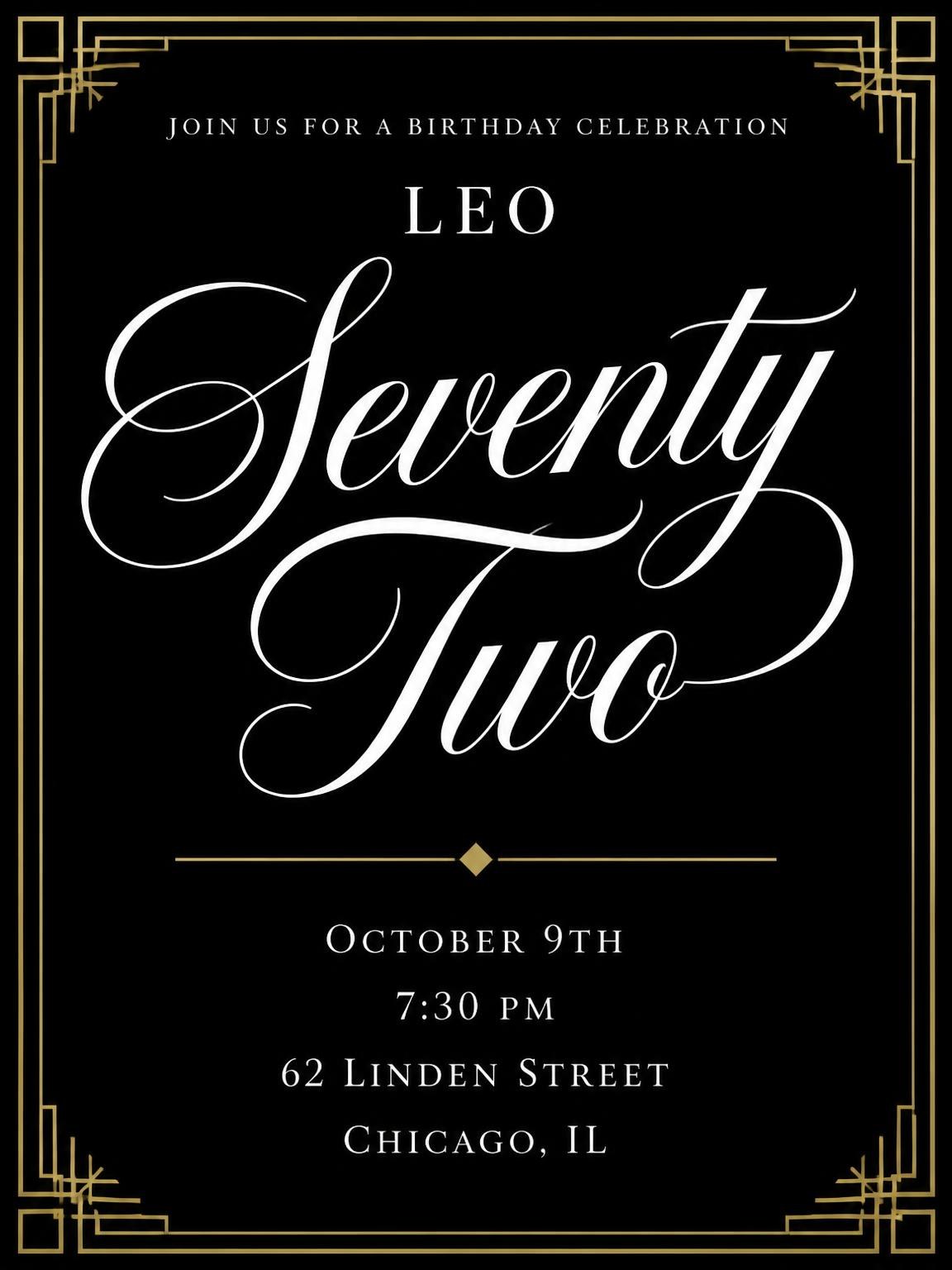Art Deco 72nd Birthday Invitation