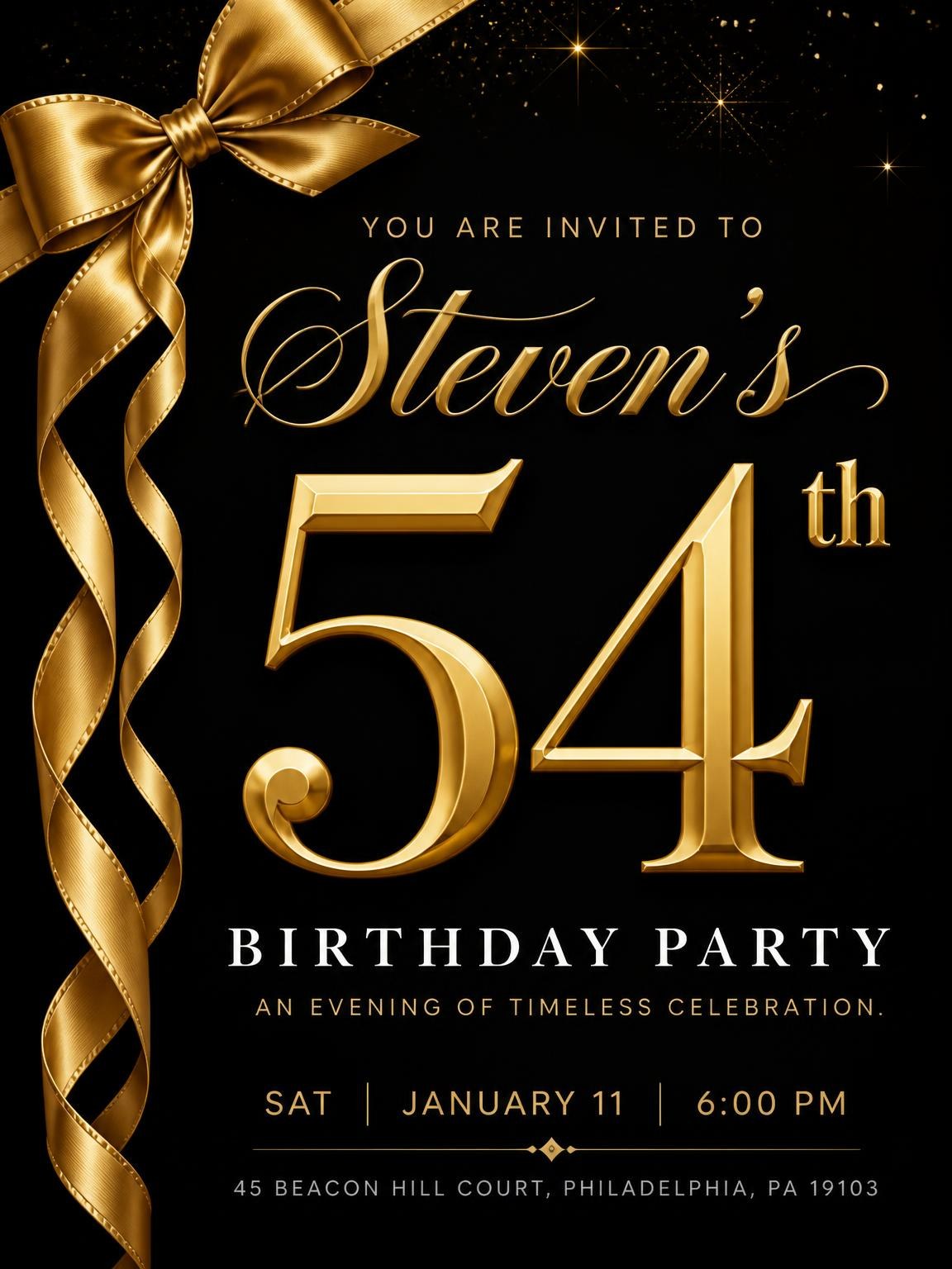 Black and Gold Ribbon 54th Birthday