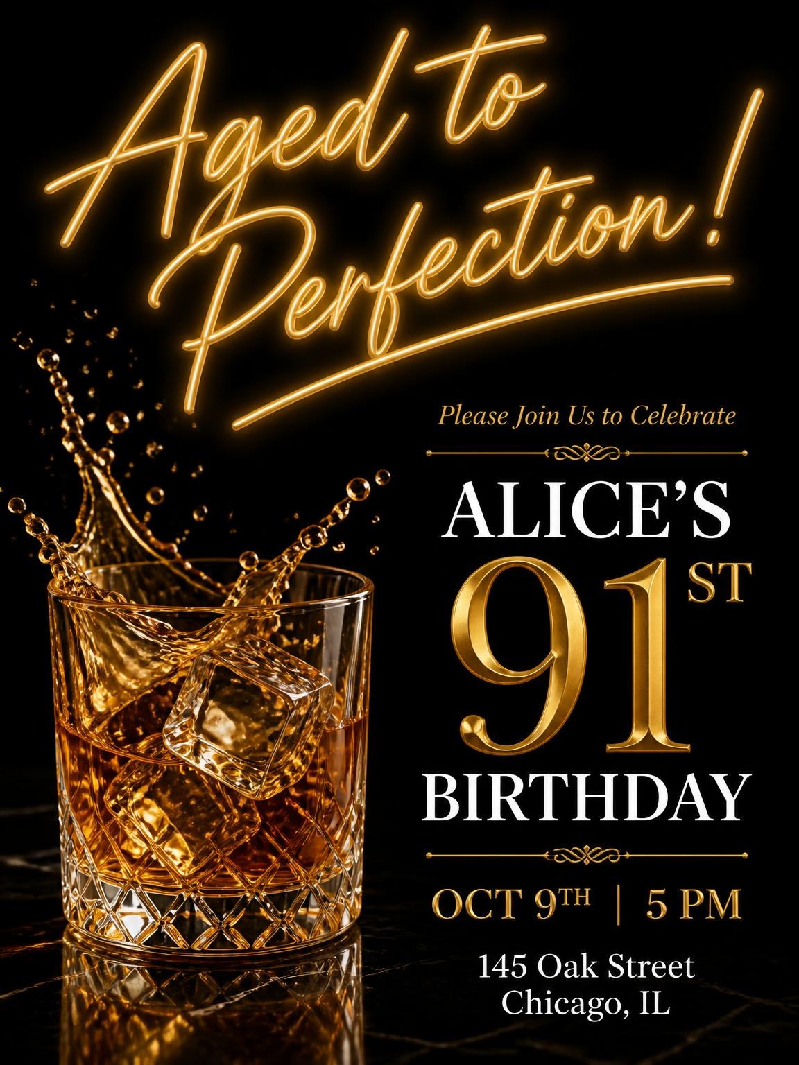 Whiskey Tumbler 91st Birthday Invitation